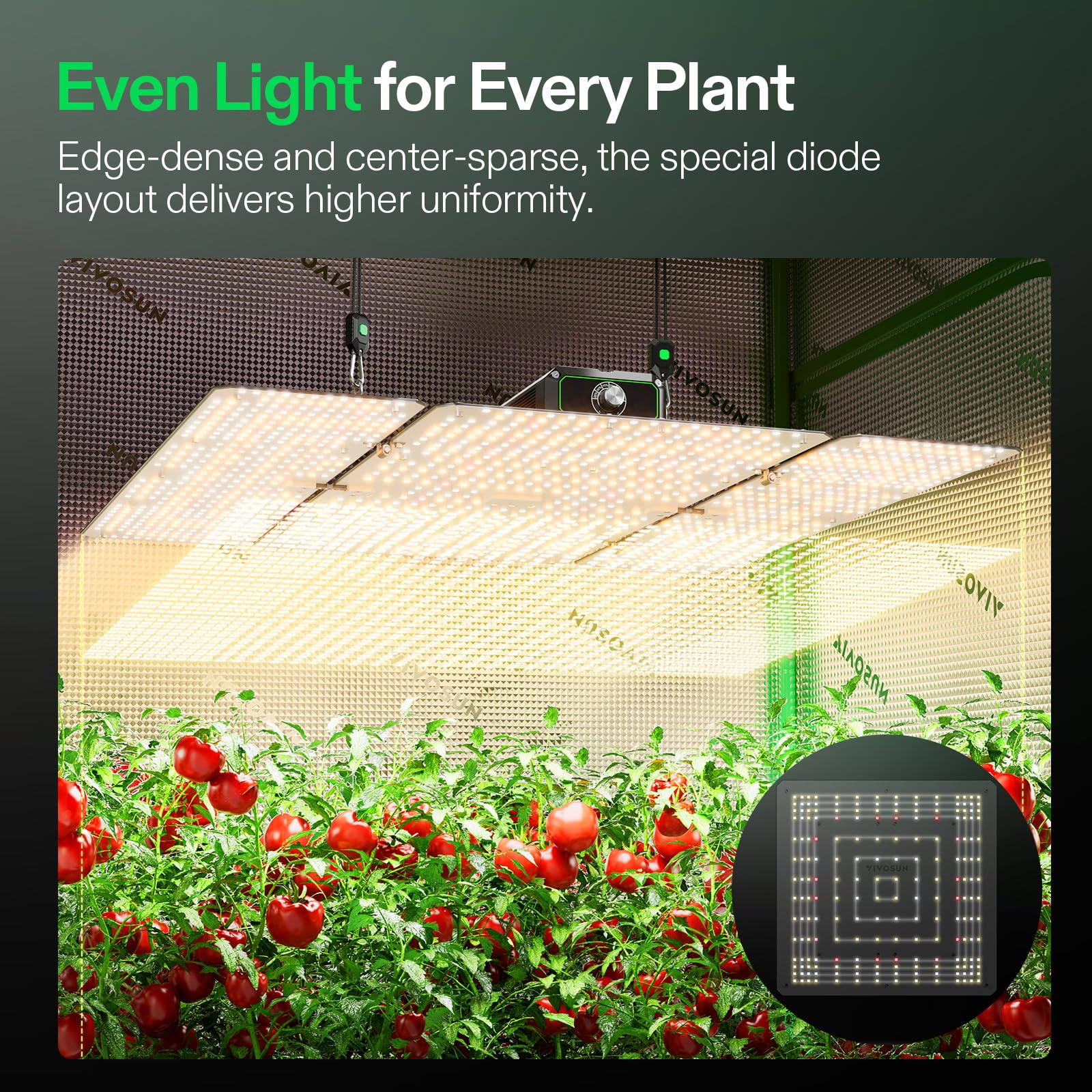 VIVOSUN LumaLight full-spectrum emission over vegetables and herbs