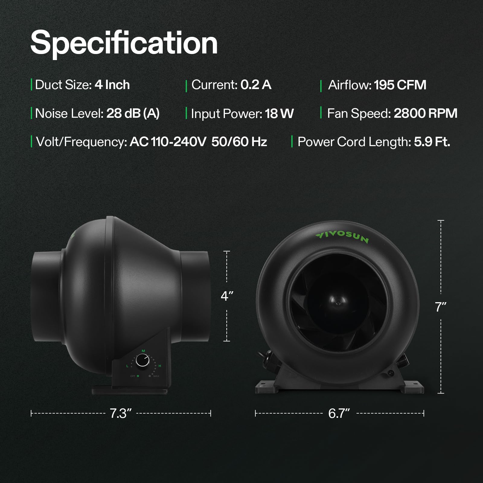 VIVOSUN M4 three-speed knob allows precise airflow adjustments.