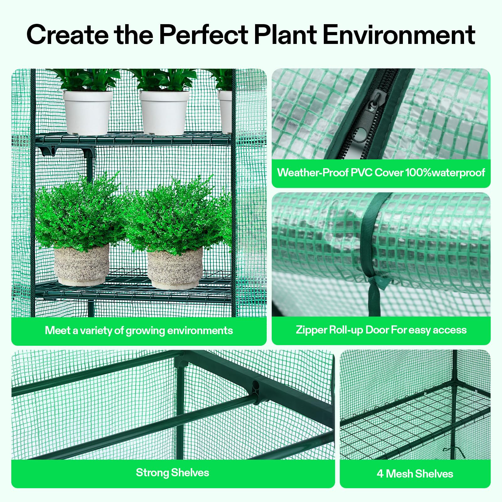 VIVOSUN Deep shelves arranged for seed trays and pots to maximize space