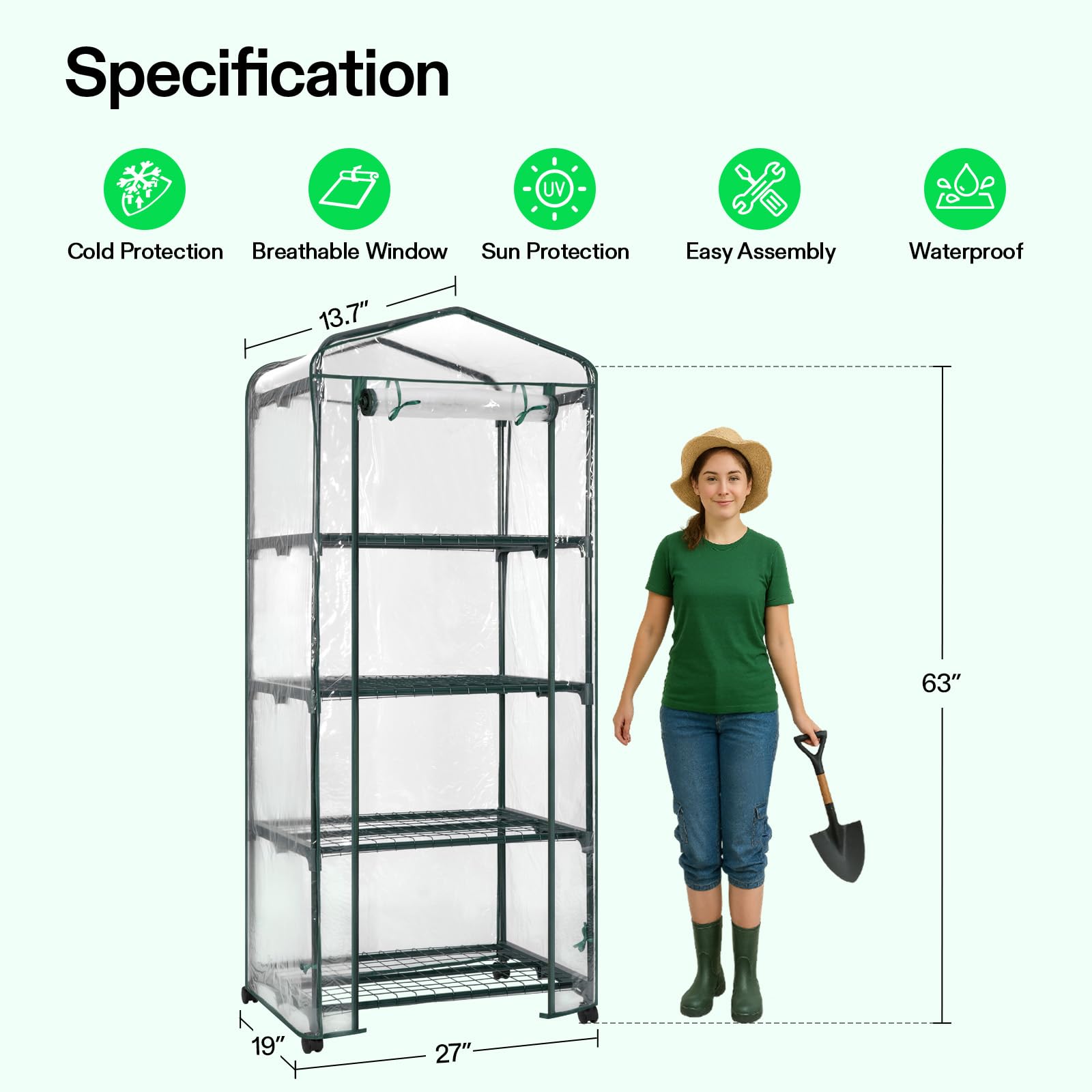 VIVOSUN greenhouse interior with four deep shelves for seedlings