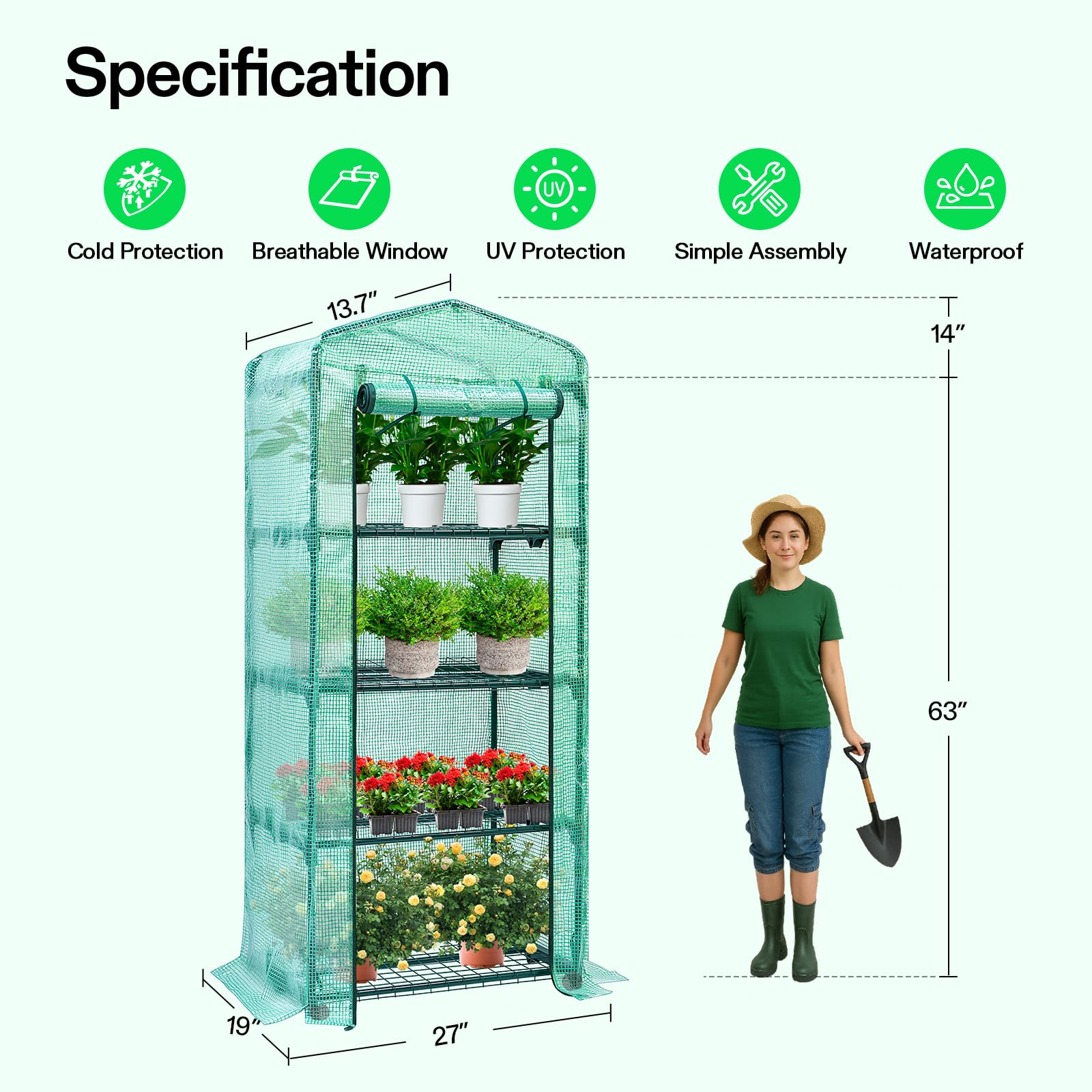 VIVOSUN Greenhouse with wheels viewed from the side for easy mobility