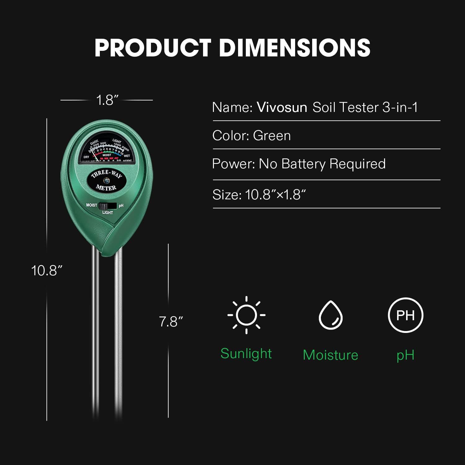 VIVOSUN pH tester shows soil acidity range for balanced nutrition