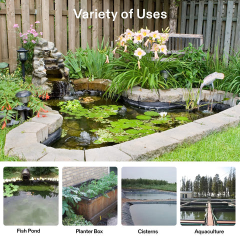 VIVOSUN pond liner shows flexible foldable design for custom pond shapes and simple adjustments.
