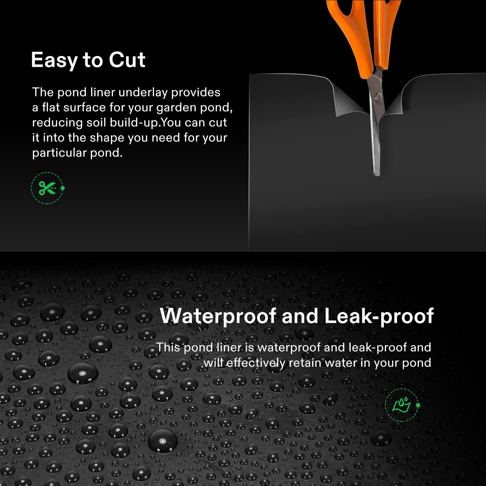 VIVOSUN pond liner underlay creates a flat base reducing soil buildup around the pond.