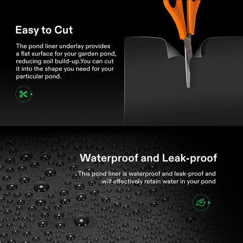 VIVOSUN pond liner underlay creates a flat base reducing soil buildup around the pond.