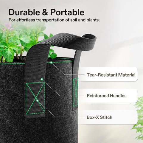 VIVOSUN portable heavy-duty grow bags ideal for moving plants indoors or outdoors.