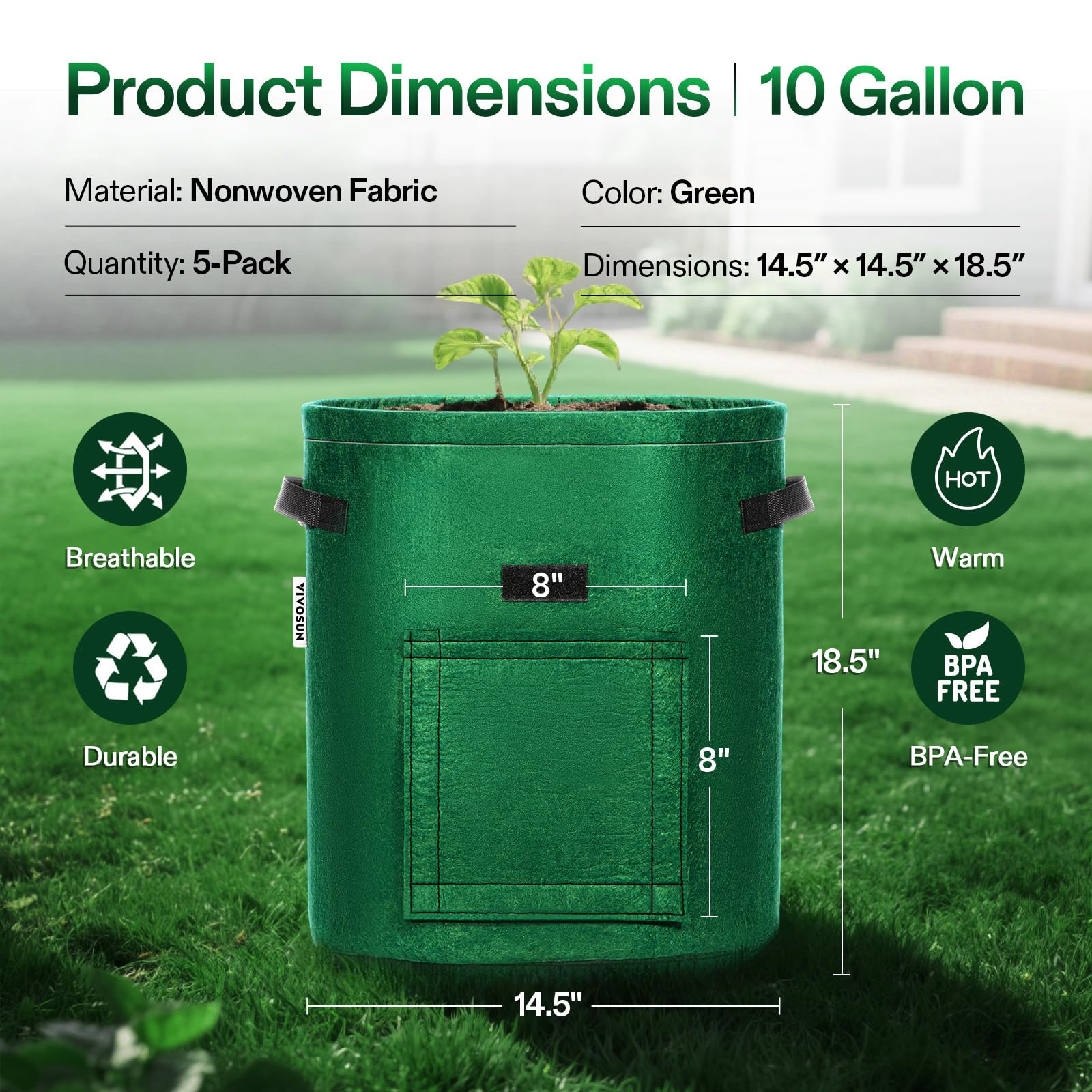 VIVOSUN potato grow bag with roll-up window for quick soil access.