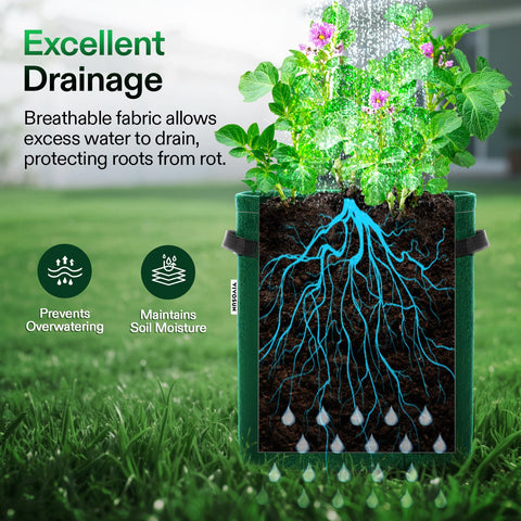 VIVOSUN grow bag on a sunny balcony with sturdy carry handles.
