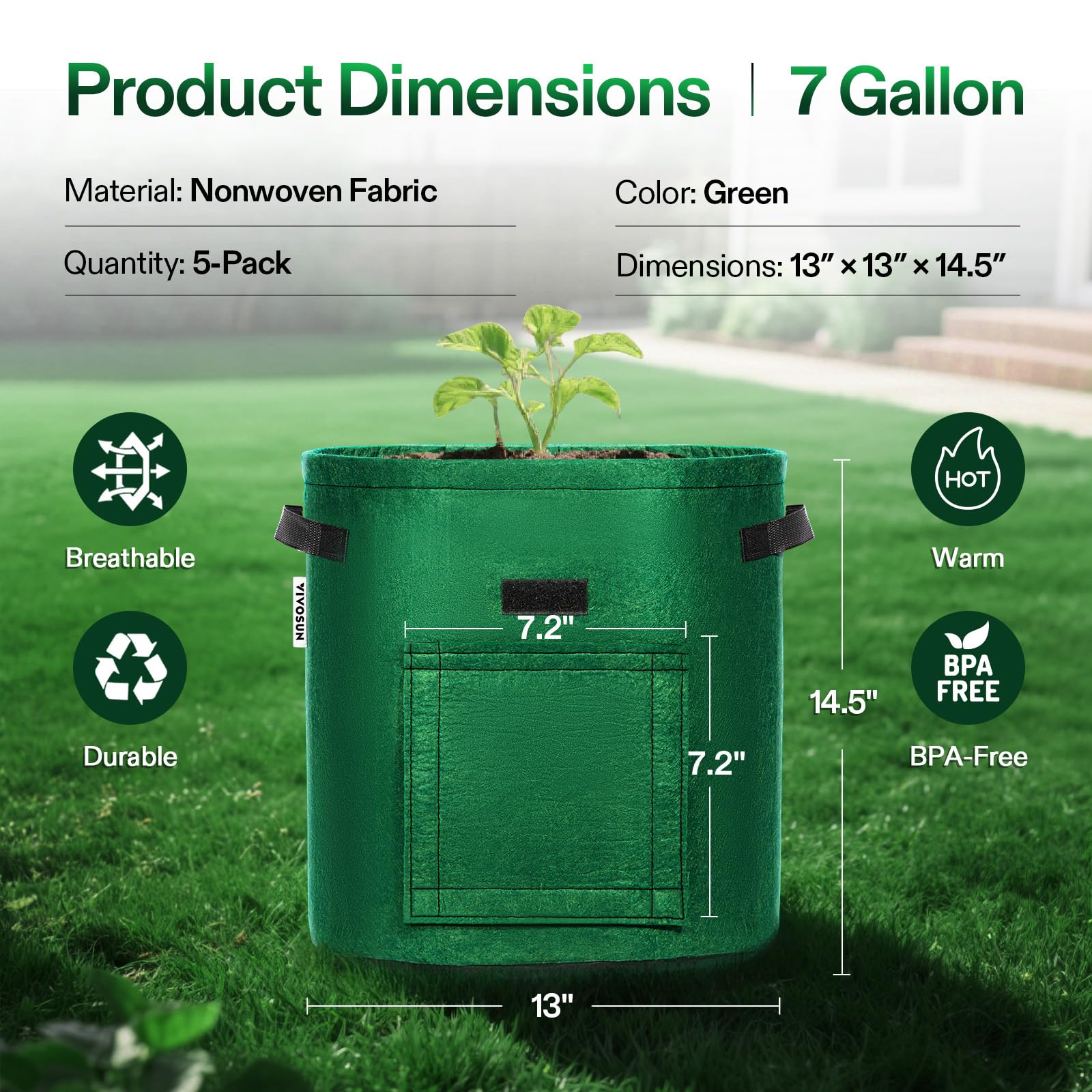VIVOSUN potato grow bag with roll-up window for easy harvest and soil separation.