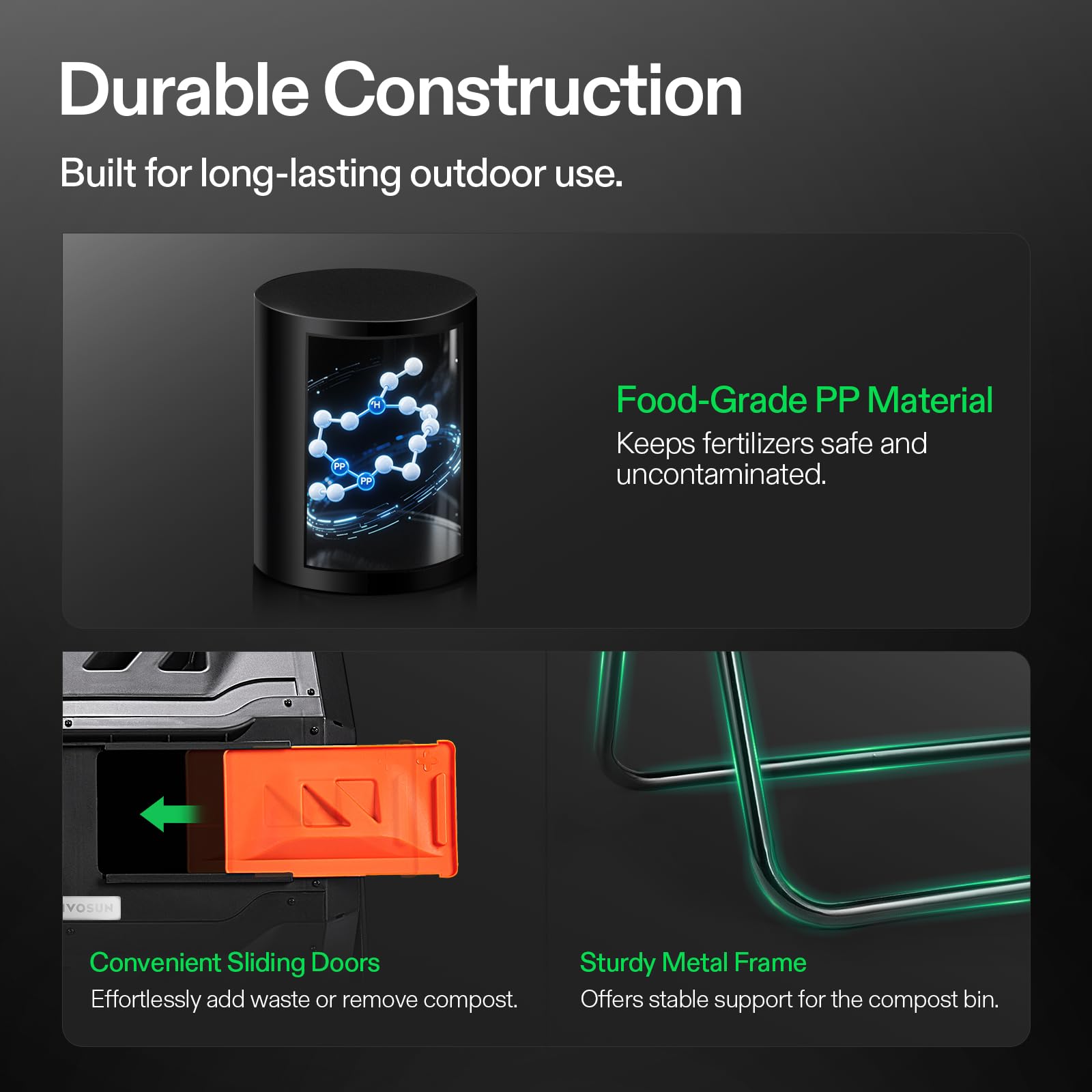 VIVOSUN PP plastic body withstands weather and corrosion.