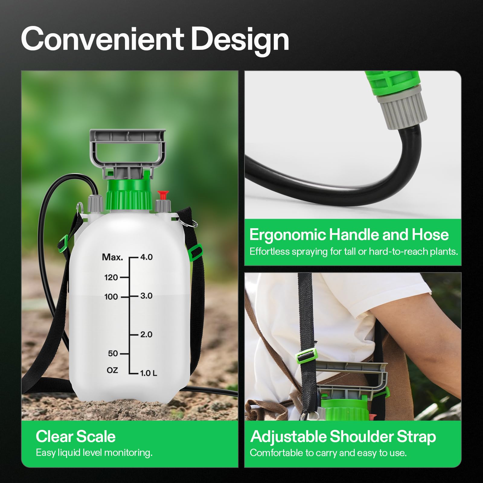 VIVOSUN sprayer includes three nozzles to suit different application needs.