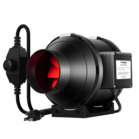 VIVOSUN R4 4-inch inline fan front view for tent ventilation.