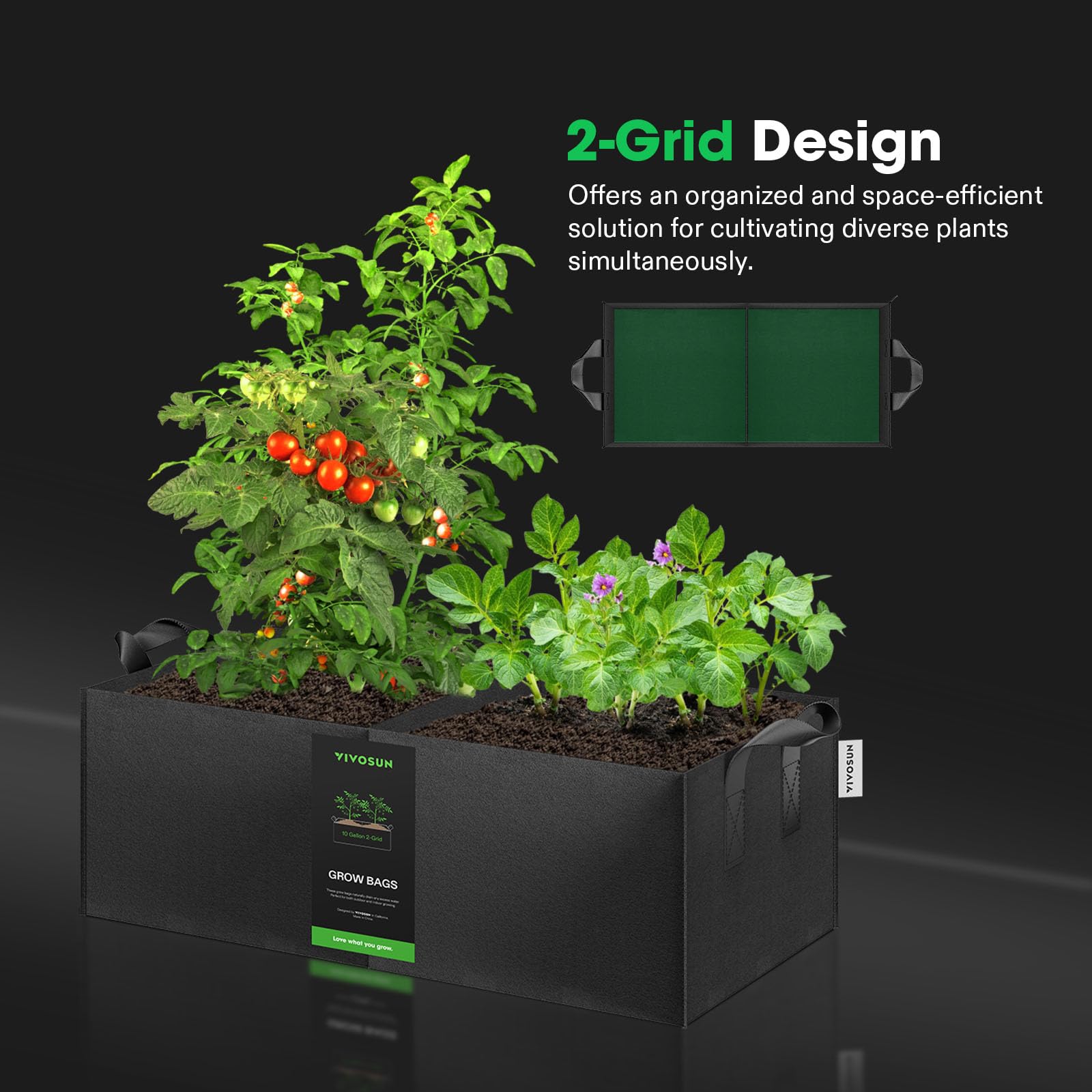 VIVOSUN reinforced handles and included plant labels enhance organization and mobility.