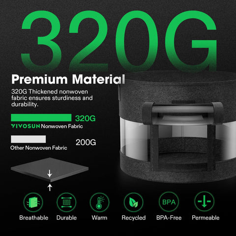 VIVOSUN reinforced handles simplify moving the grow bags.