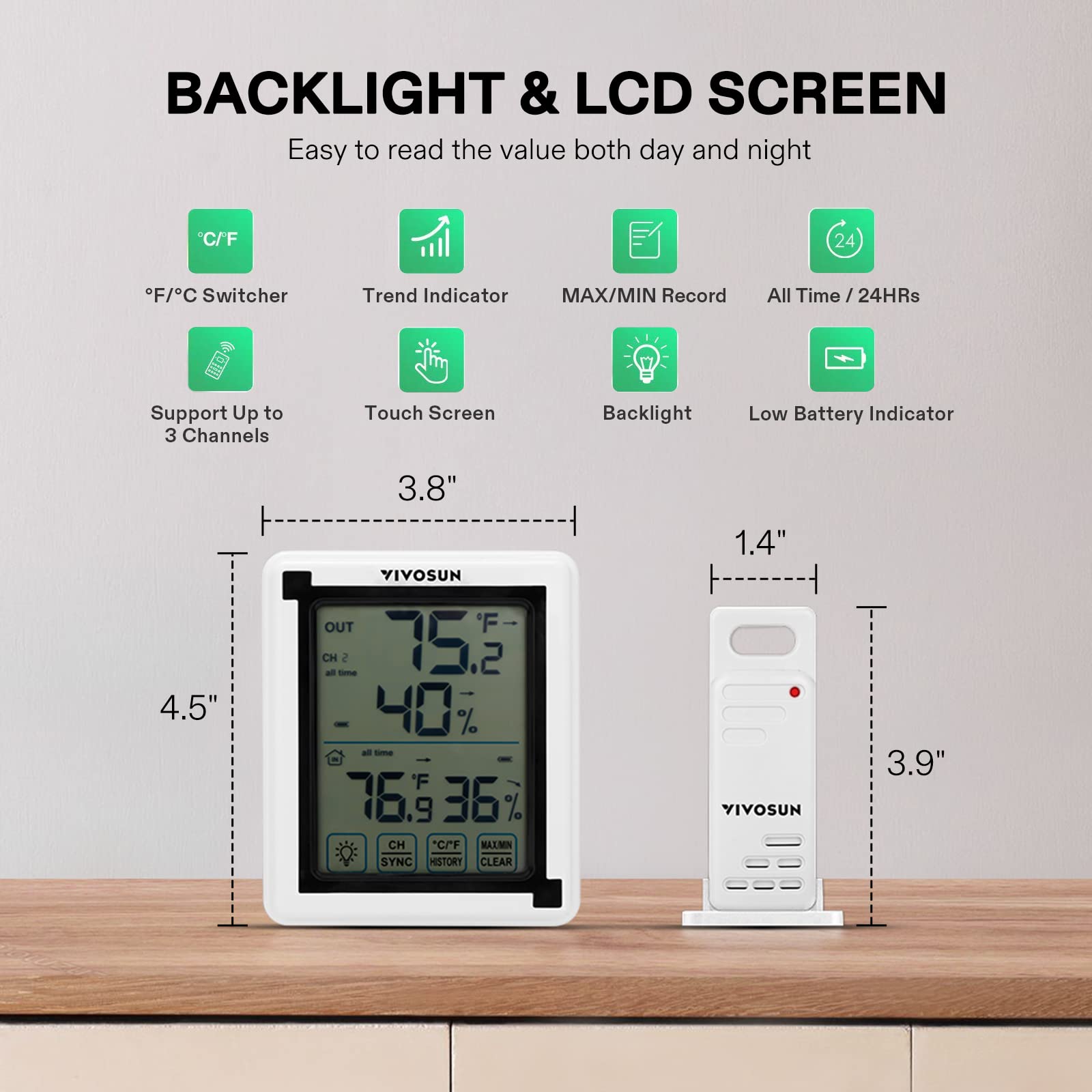 VIVOSUN 200ft/60m range supports remote monitoring across rooms.