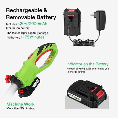 VIVOSUN removable 20V 2000mAh battery with fast charger for cordless pruning.