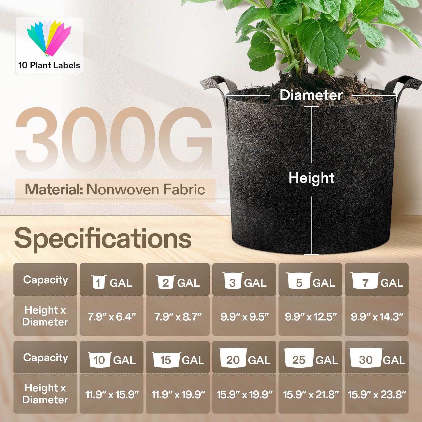 VIVOSUN reusable grow bags with 1-year warranty