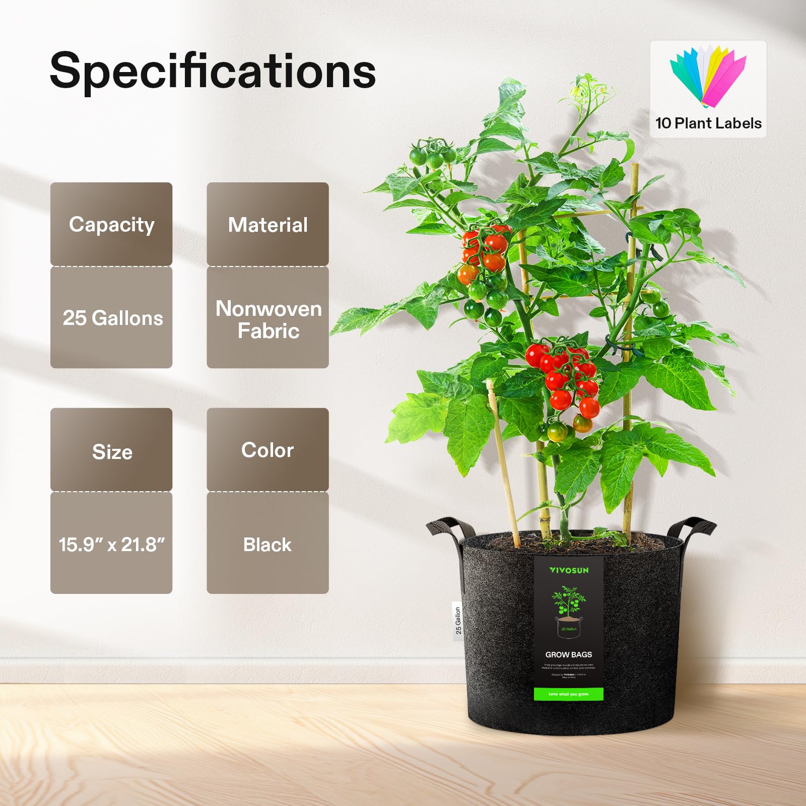 Multiple uses of VIVOSUN reusable grow bags in a garden setting.