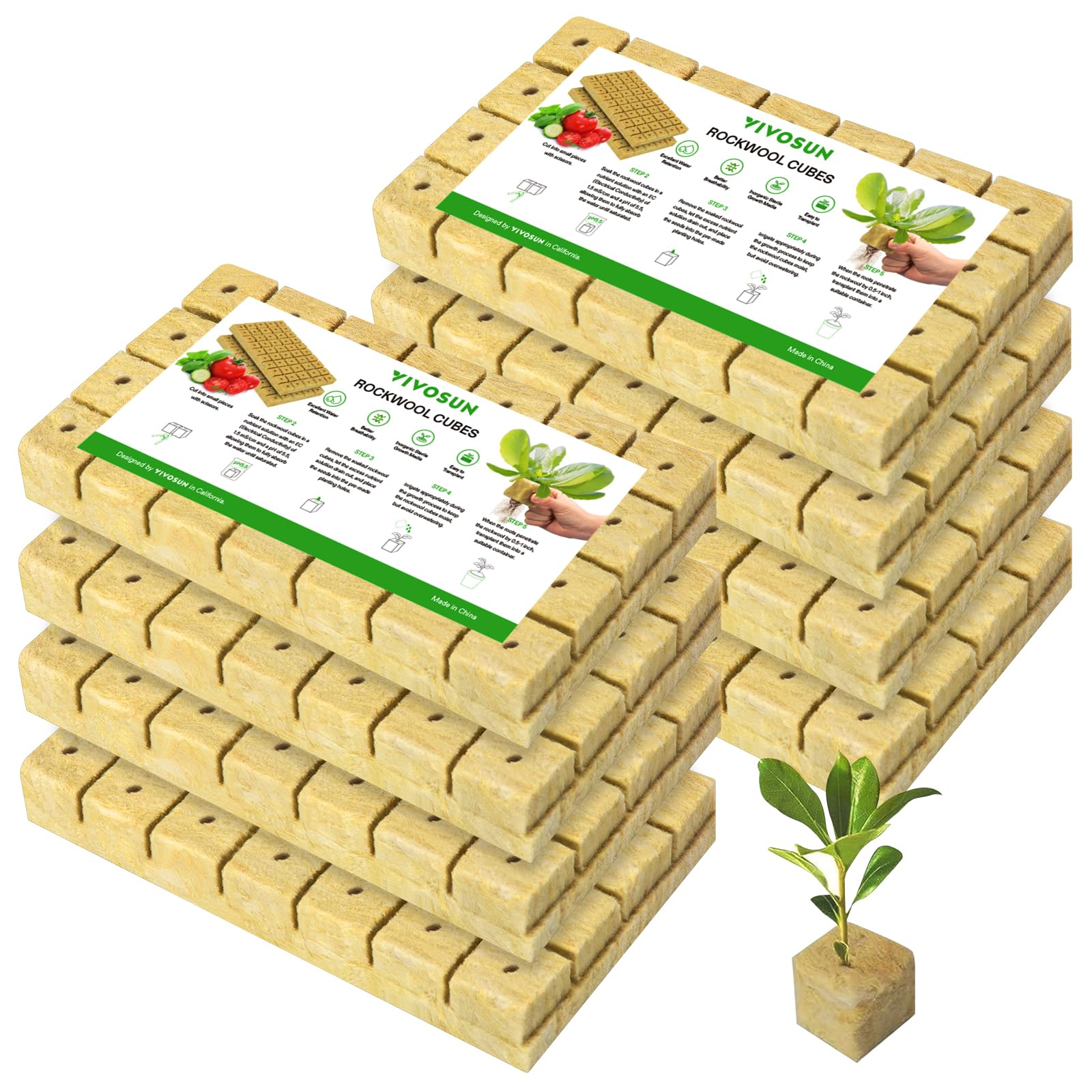 VIVOSUN 1.6 inch rockwool cubes for hydroponic rooting and propagation