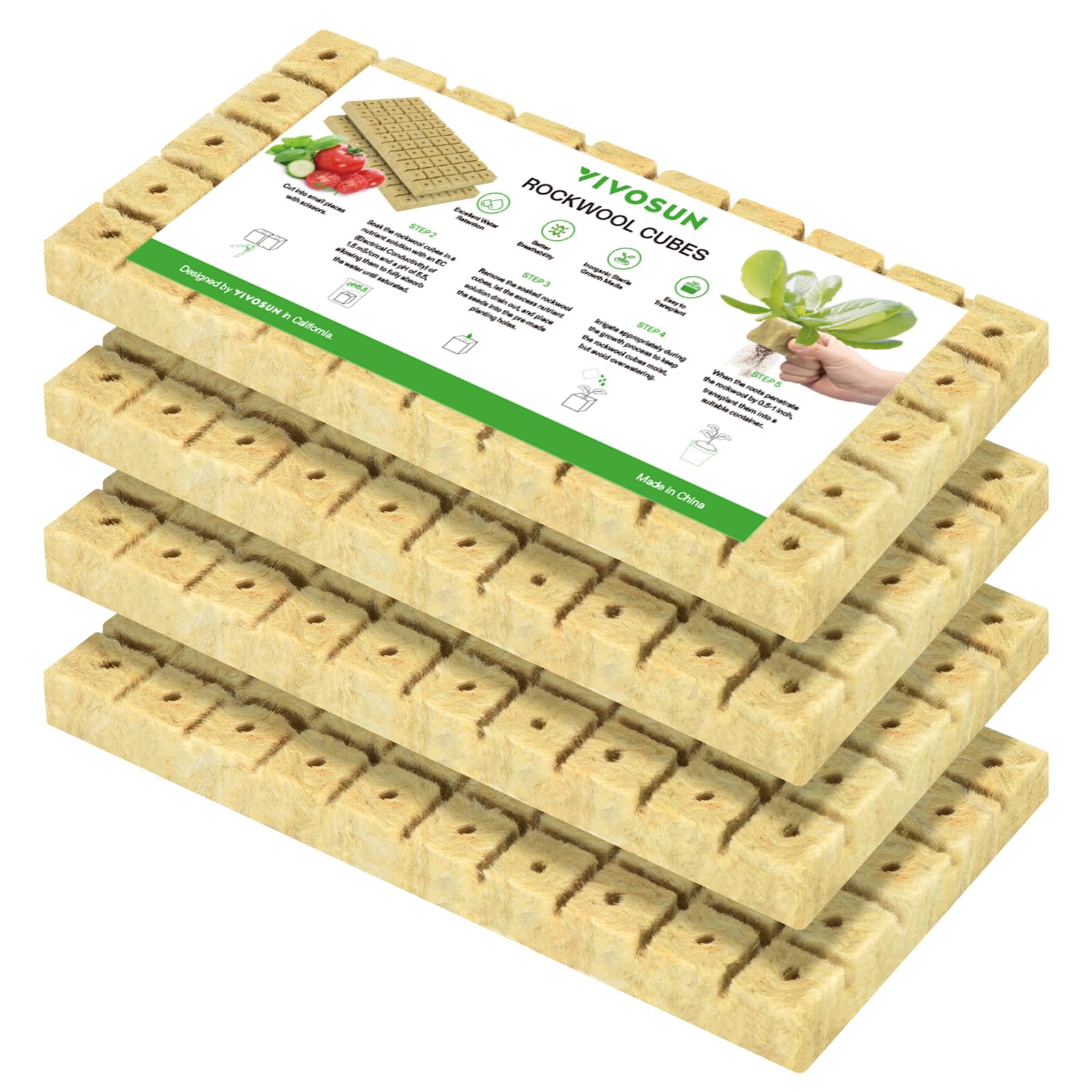 VIVOSUN rockwool cubes 1-inch plugs ready for seed starting and cloning.