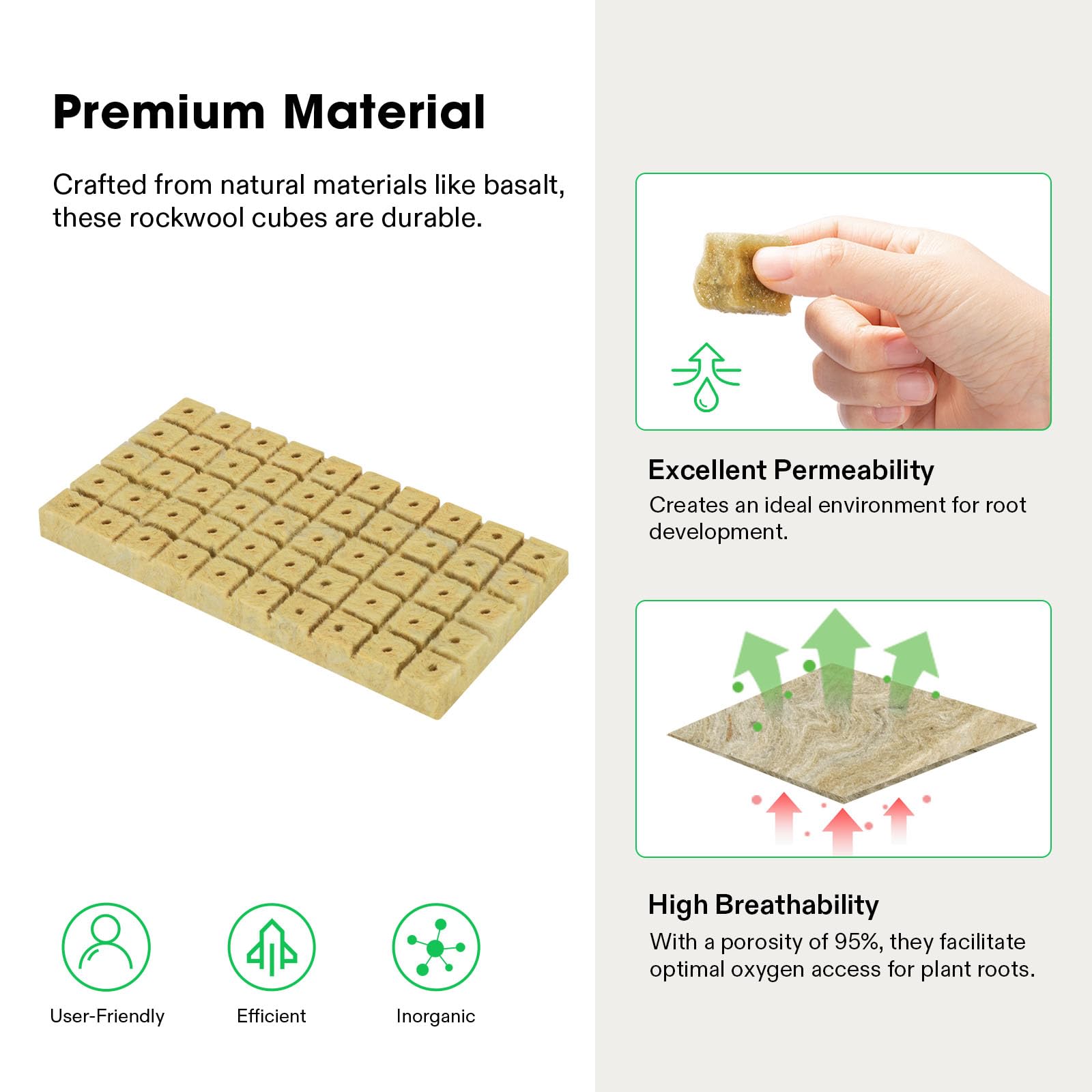 VIVOSUN Rockwool Cubes close-up shows high porosity for robust root growth.