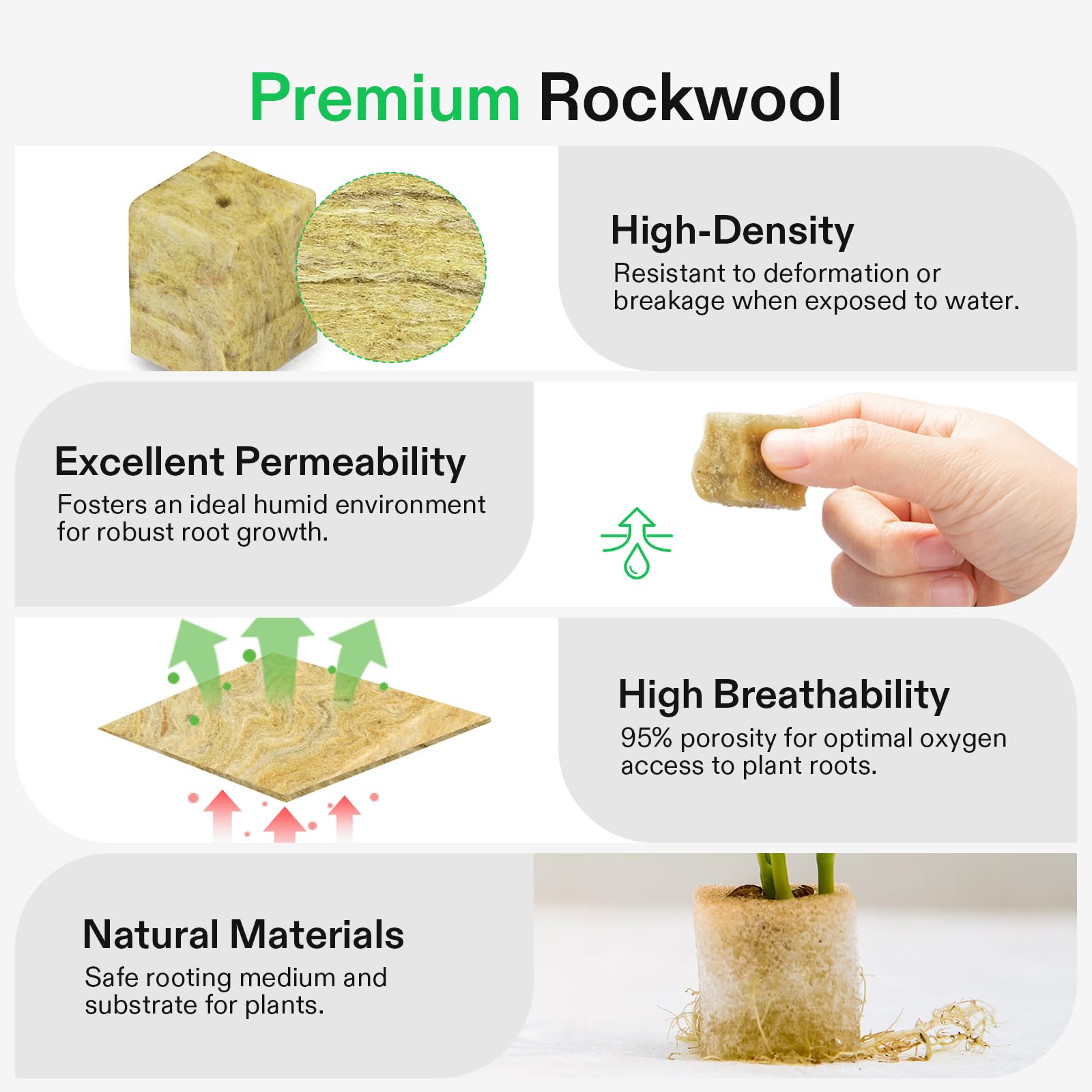VIVOSUN rockwool cubes with pre-cut holes for easy seed placement
