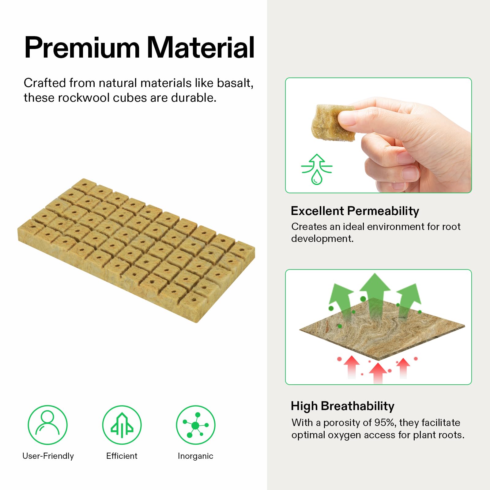 VIVOSUN rockwool cubes sterile surface maintains a clean propagation area.
