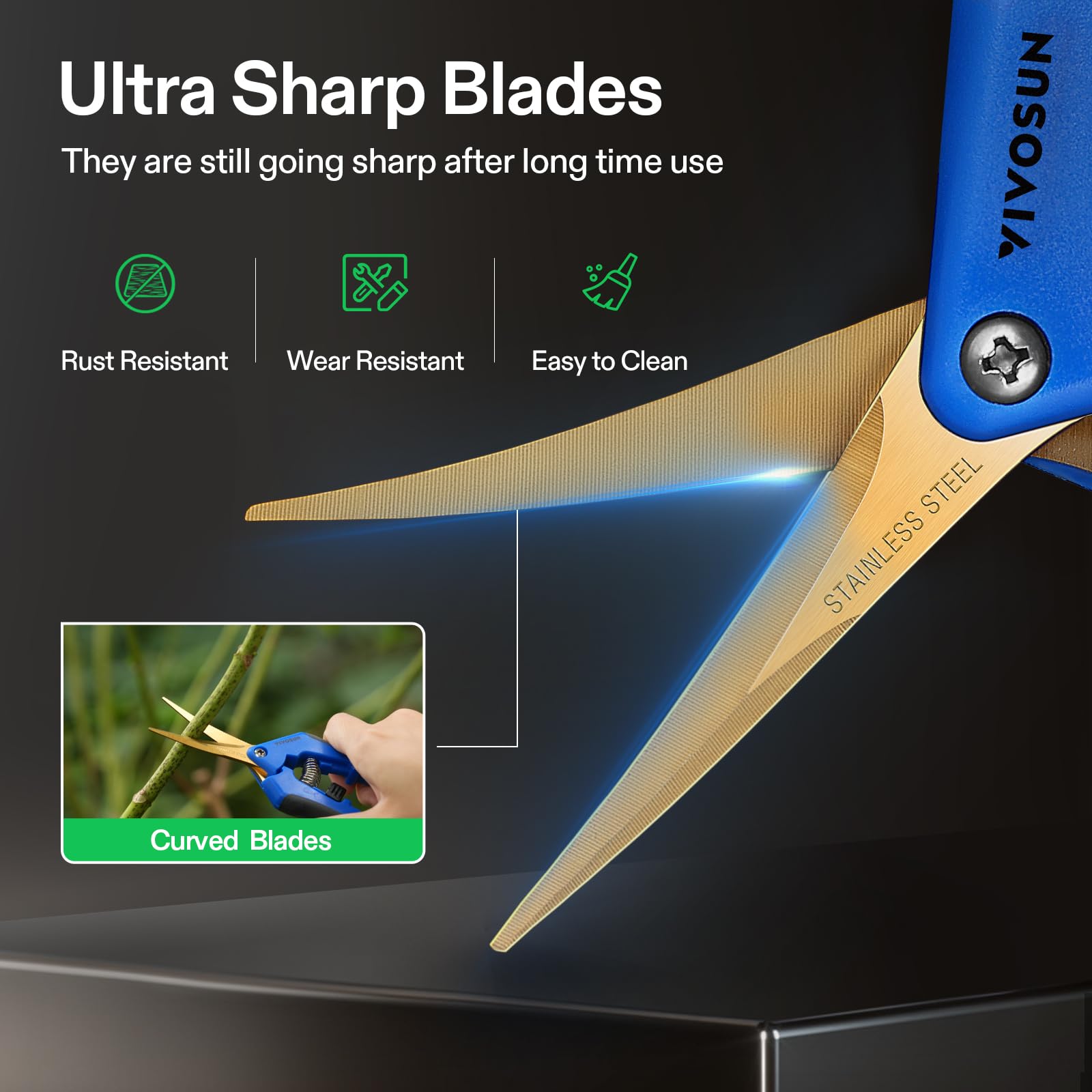 VIVOSUN rose deadheading and garden trimming is easier with curved blades.