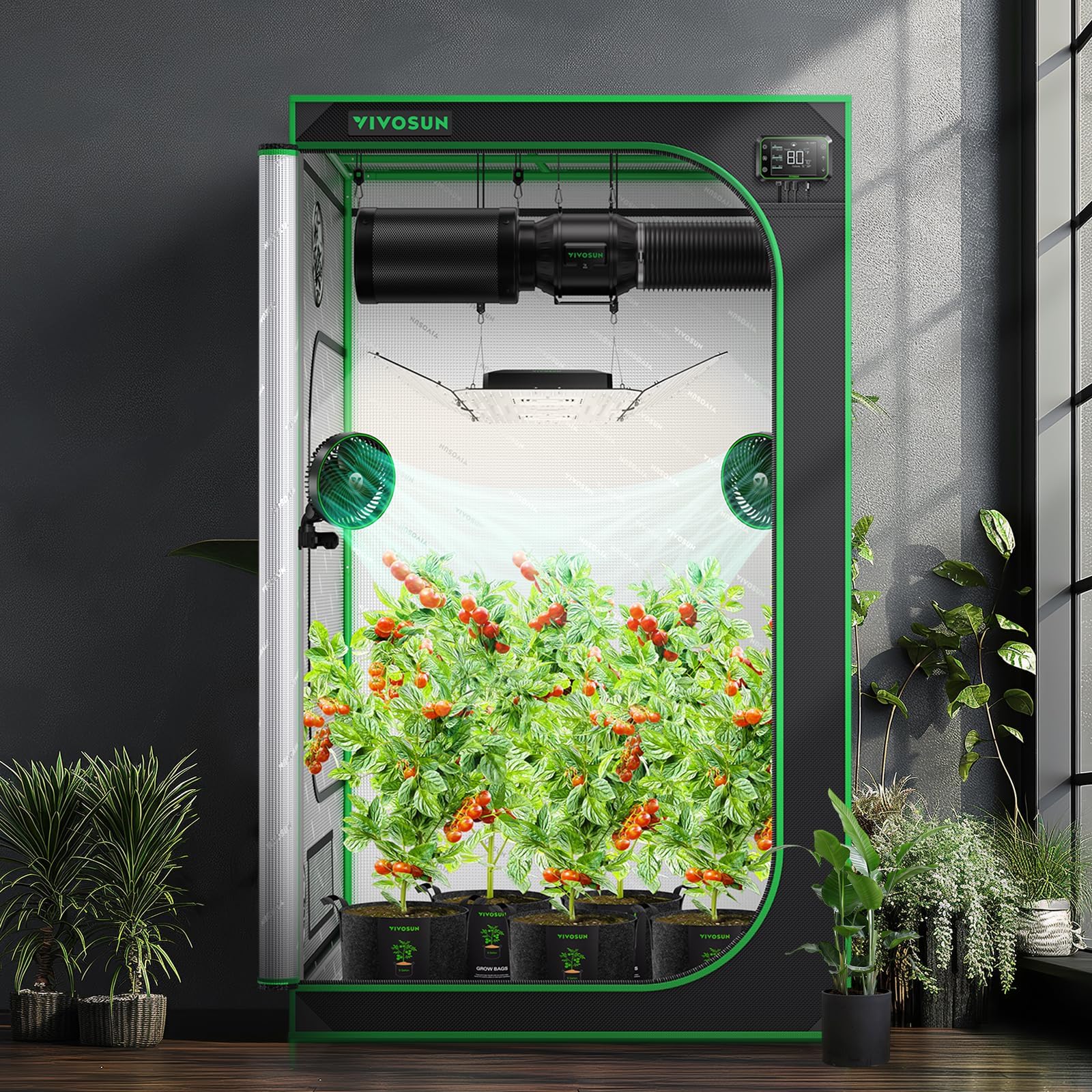 VIVOSUN S448 4x4 grow tent duct openings for neat management