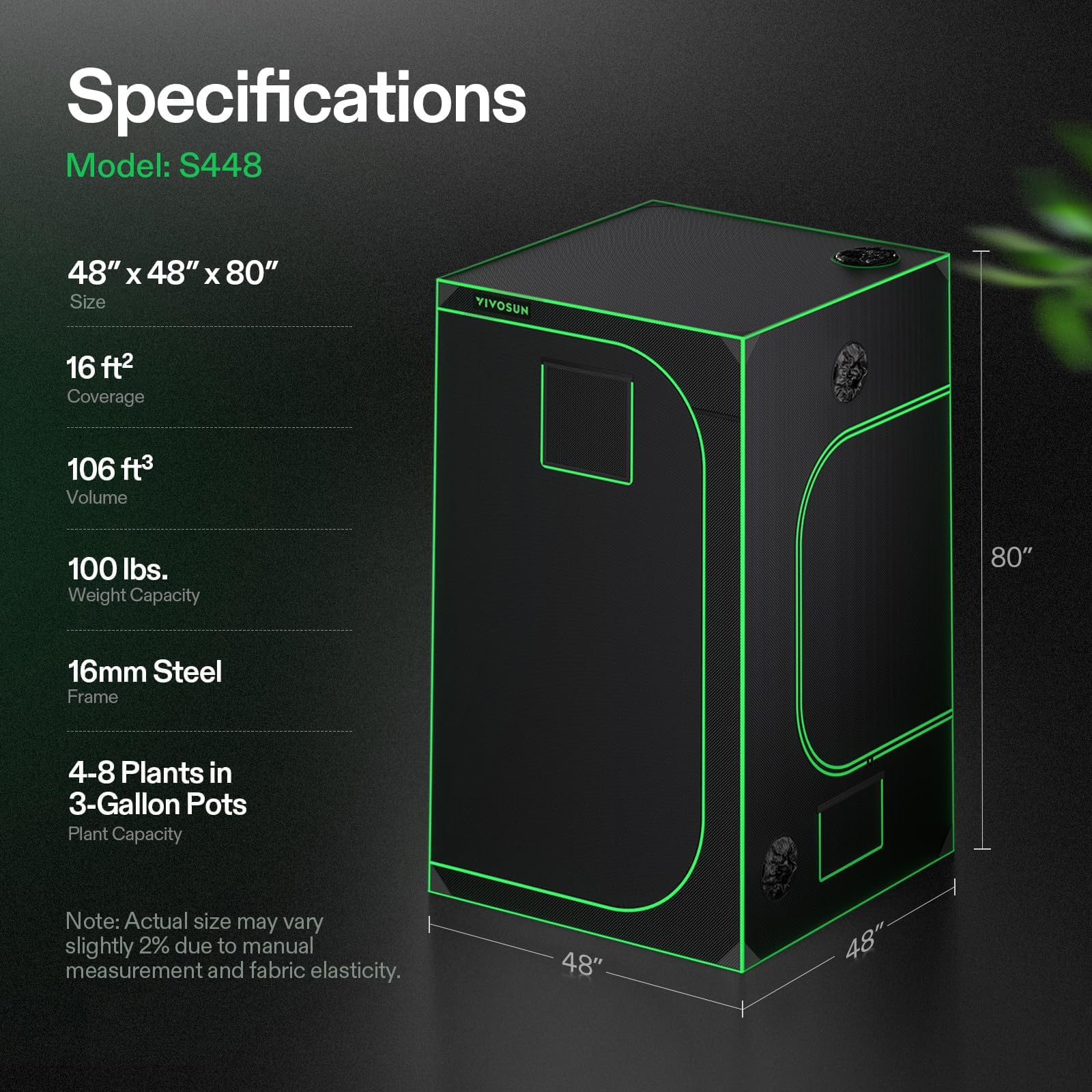 VIVOSUN S448 4x4 grow tent internal Mylar lining boosts light efficiency