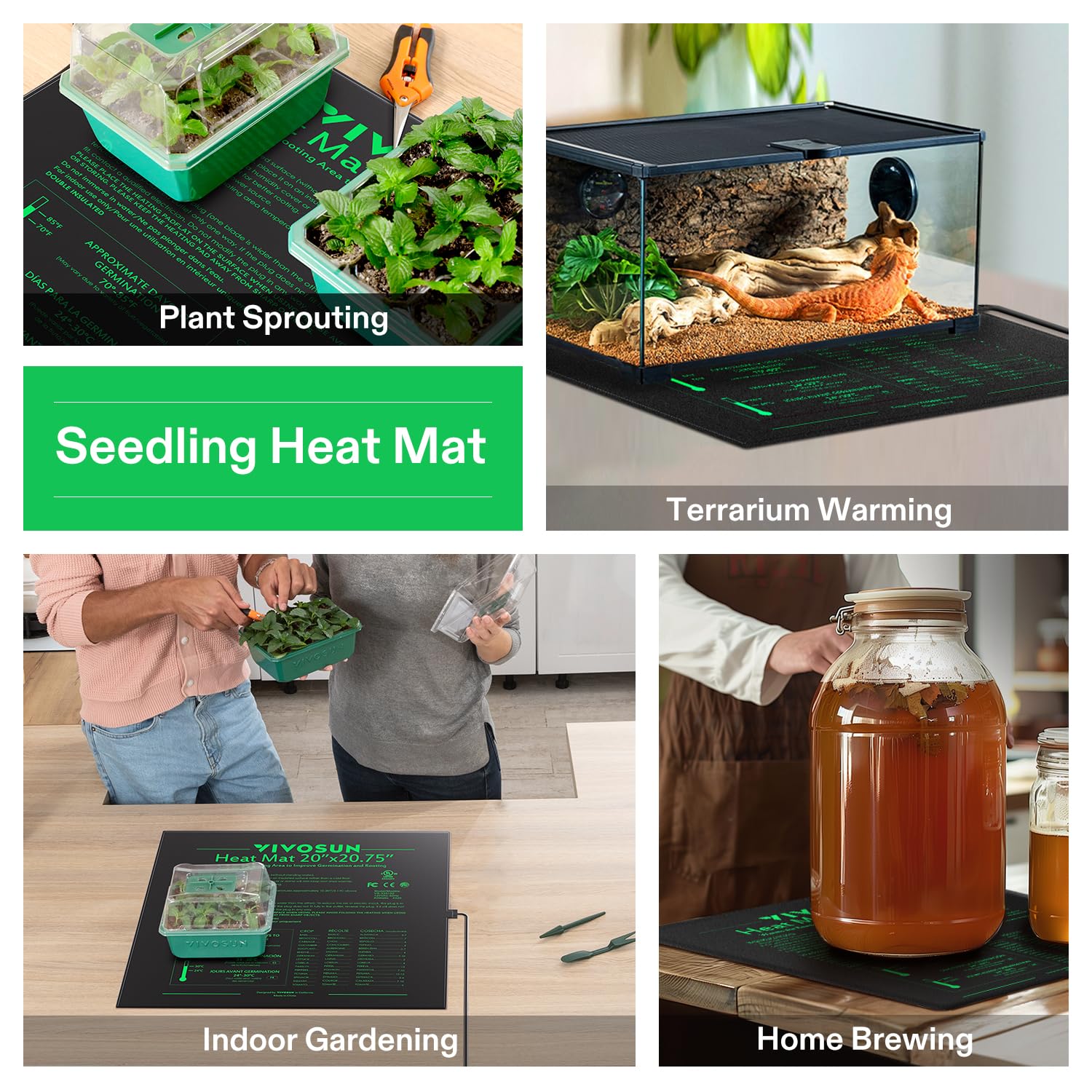 VIVOSUN multi-use heat mat supports sprouting and terrarium warming.