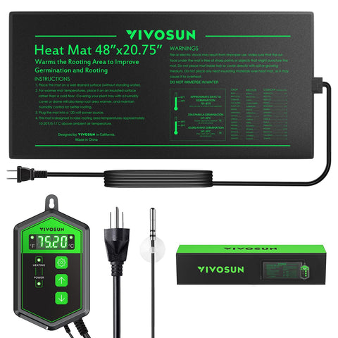 VIVOSUN seedling heat mat and thermostat set ready for germination warmth