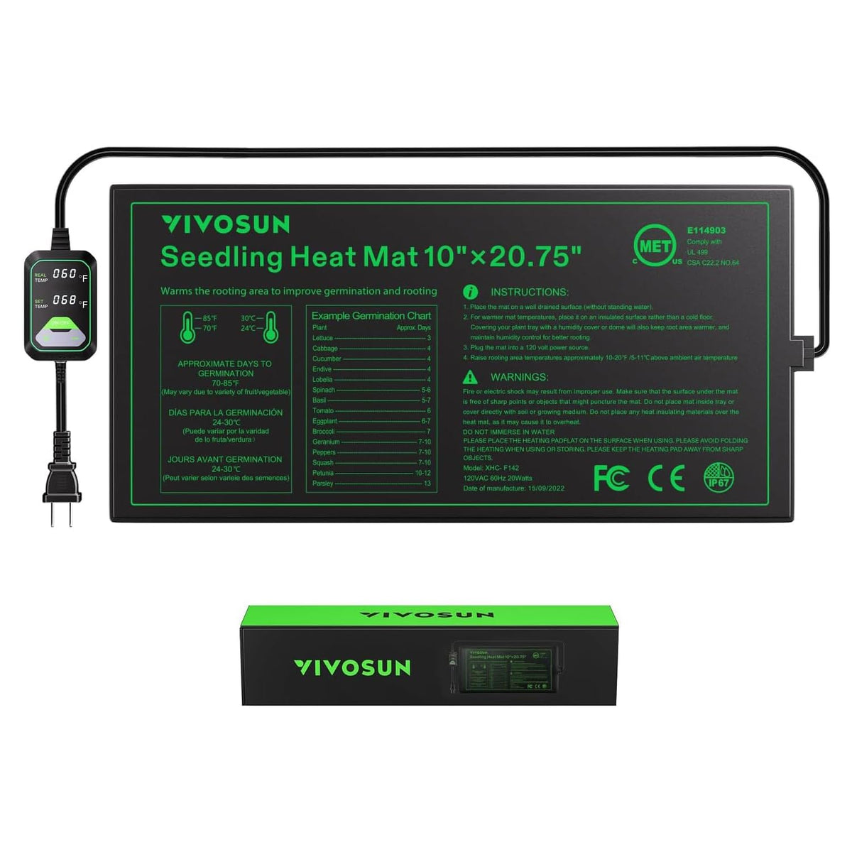 VIVOSUN seedling heat mat under seedling tray provides steady warmth for even germination.