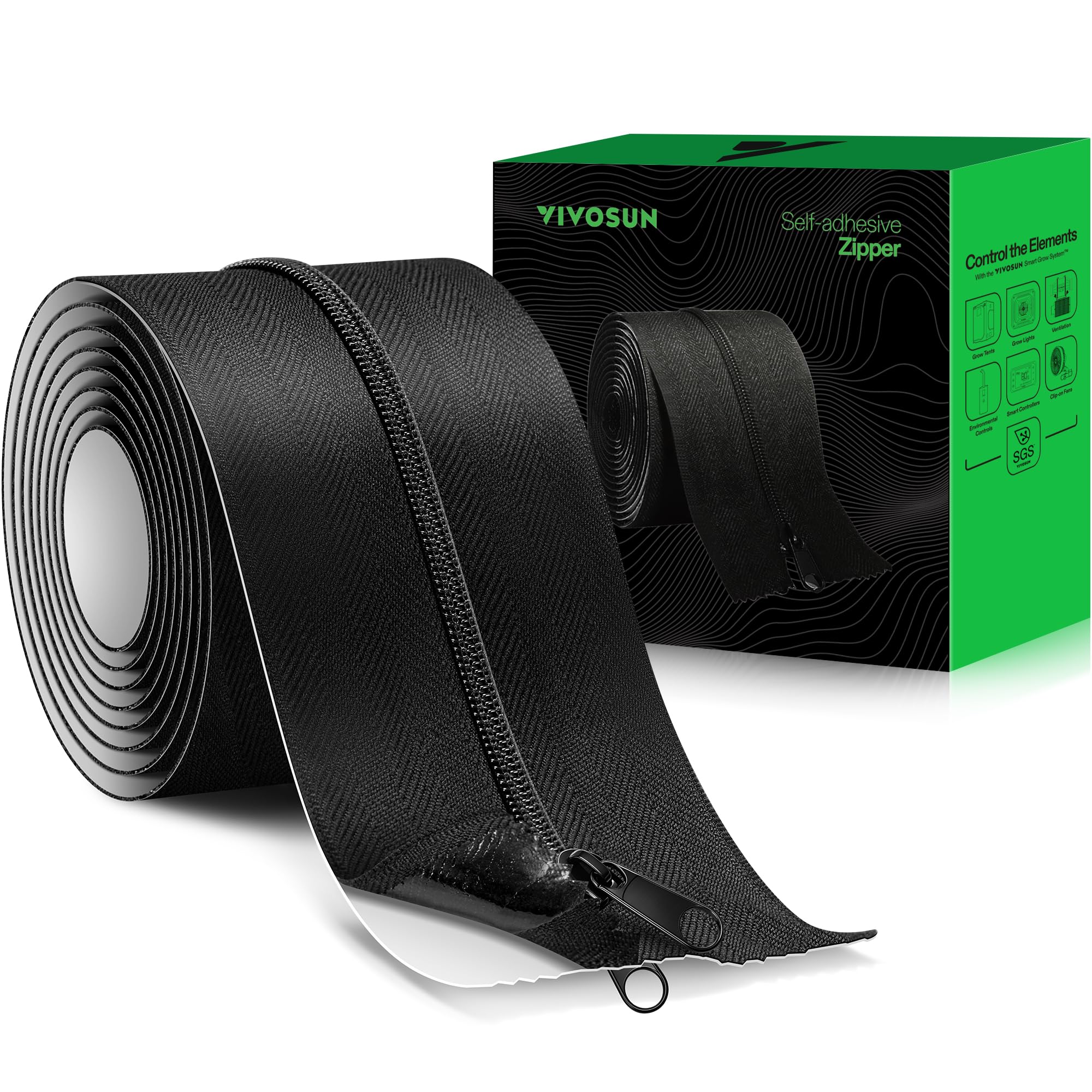 VIVOSUN self-adhesive zipper door mounted on a debris barrier for easy entry