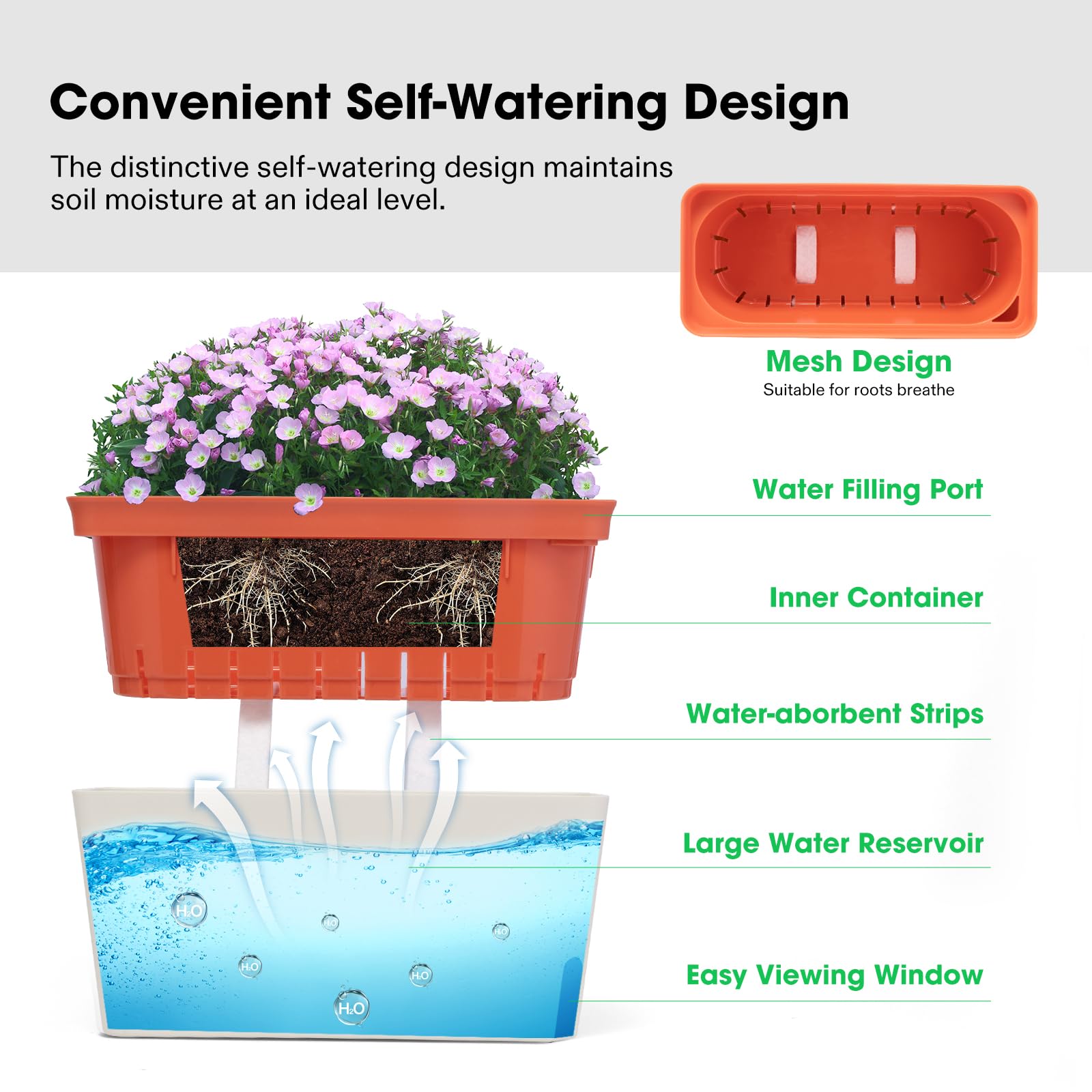Reservoir close-up in the VIVOSUN planter showing easy refill access.