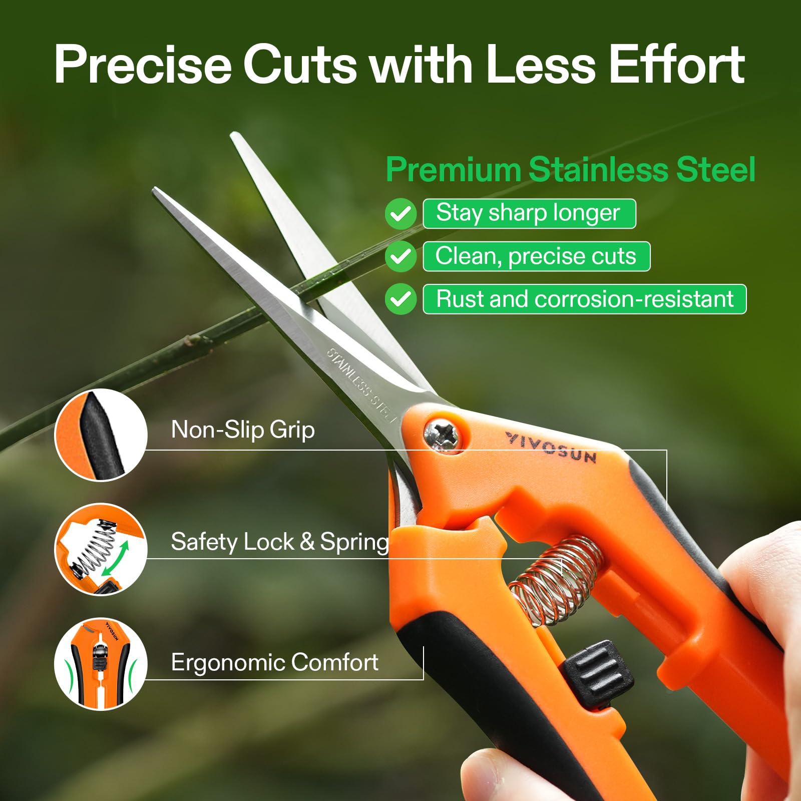 VIVOSUN side-locking mechanism keeps blades safely closed when not in use.