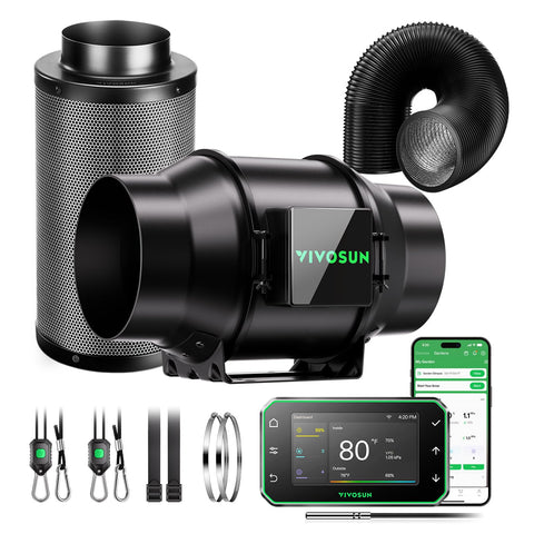 VIVOSUN Smart Air Filtration PRO G6 Kit inline fan powering strong airflow in a setup.