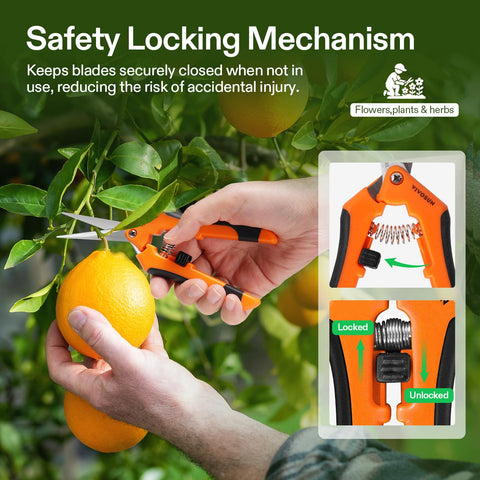Spring-loaded pruning snips close-up reducing hand fatigue
