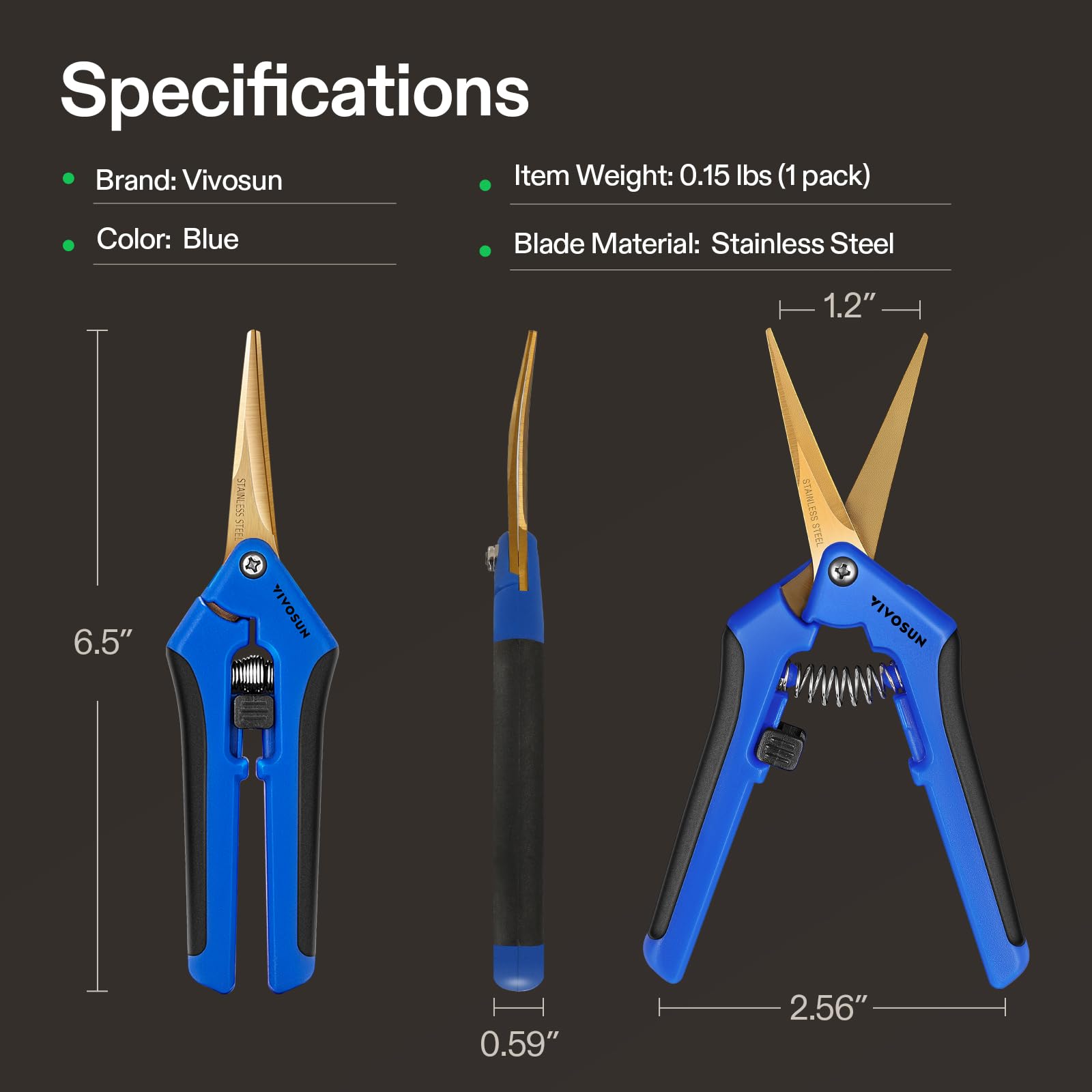 VIVOSUN spring-loaded trimming snips enable easier use with reduced hand fatigue.