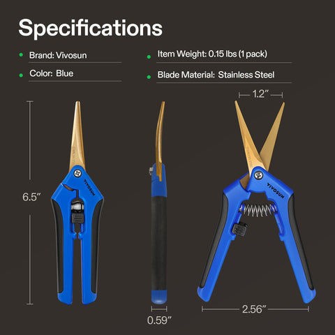 VIVOSUN spring-loaded trimming snips enable easier use with reduced hand fatigue.