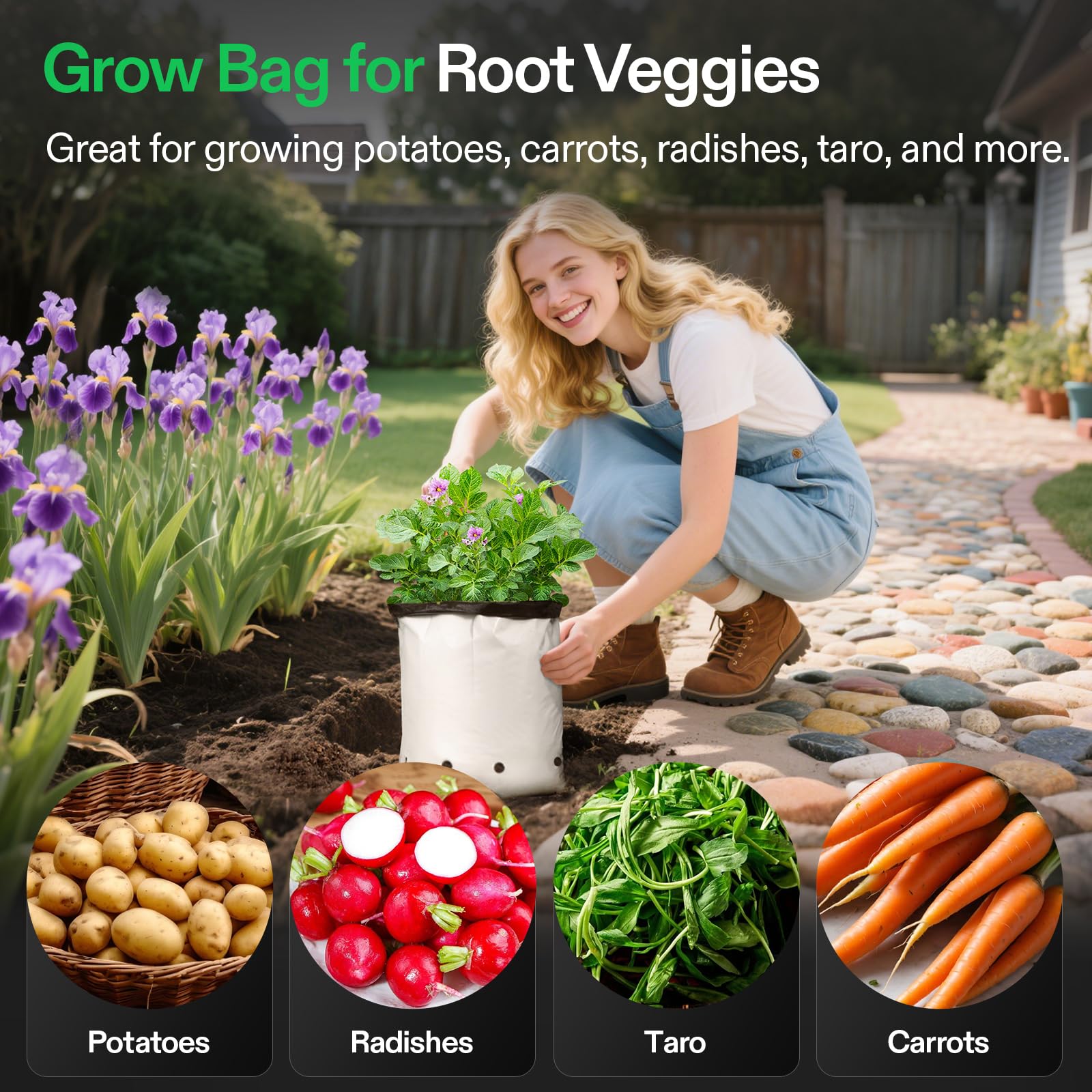 VIVOSUN lightweight bags stay upright for easy transplanting and handling.