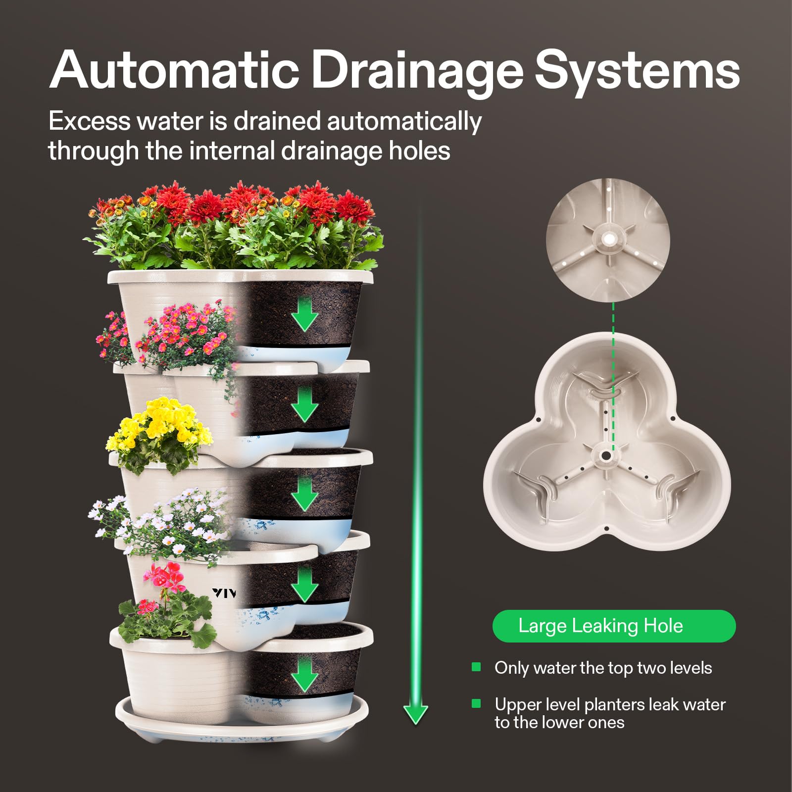 VIVOSUN stackable planter assembly shows flexible configurations for herbs and vegetables.