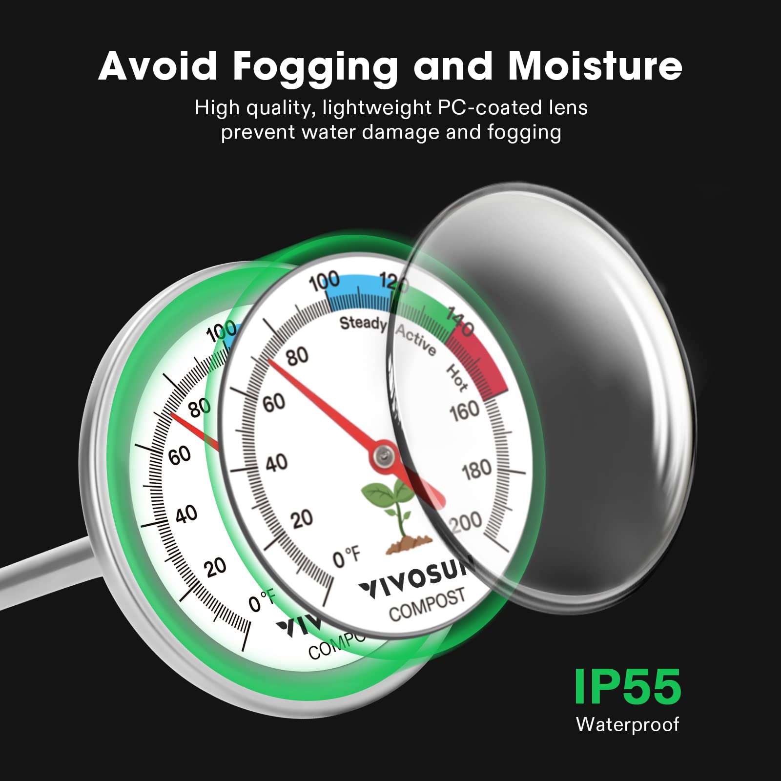 VIVOSUN stainless steel stem and dial withstand outdoor use