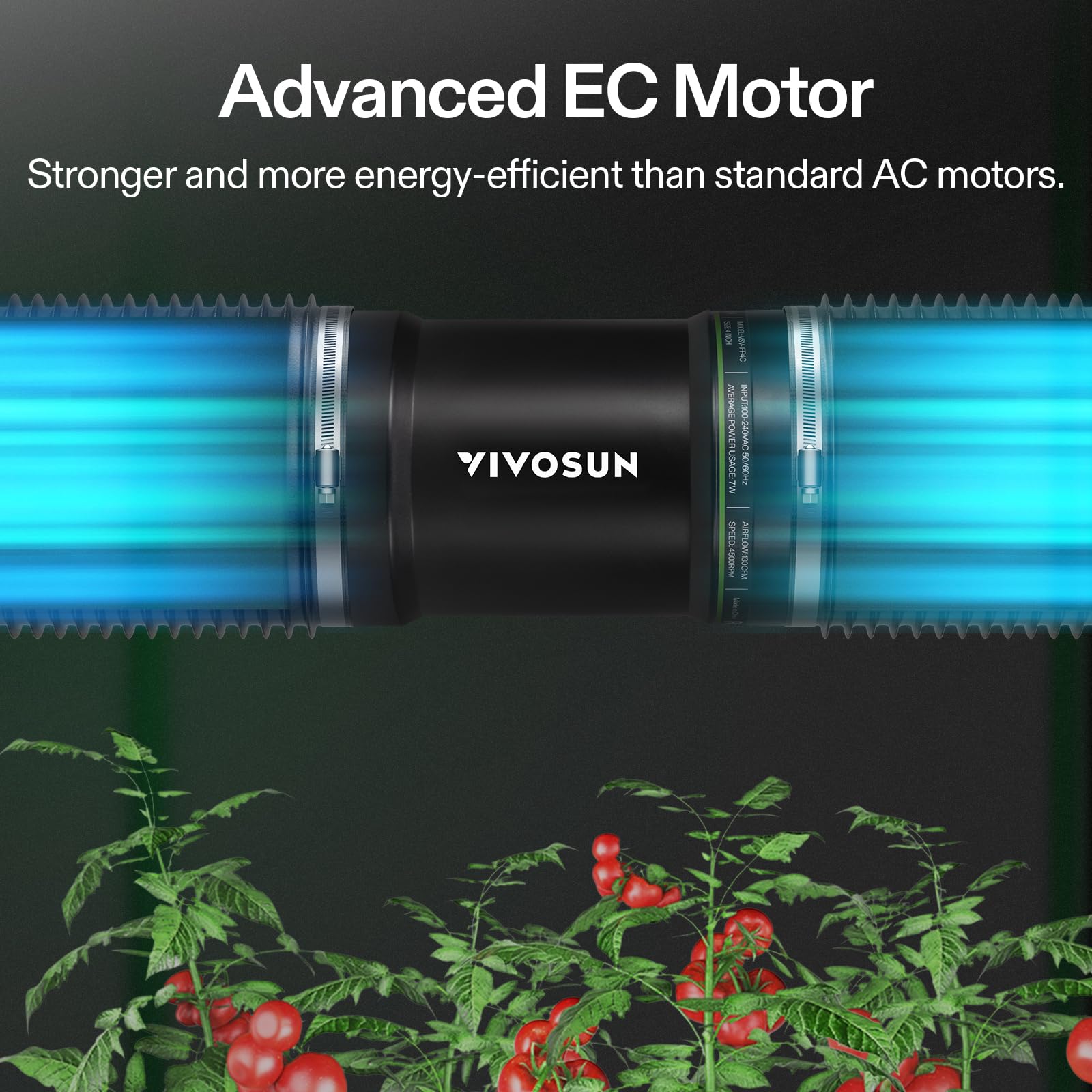VIVOSUN stepless speed regulator enables precise airflow tuning.