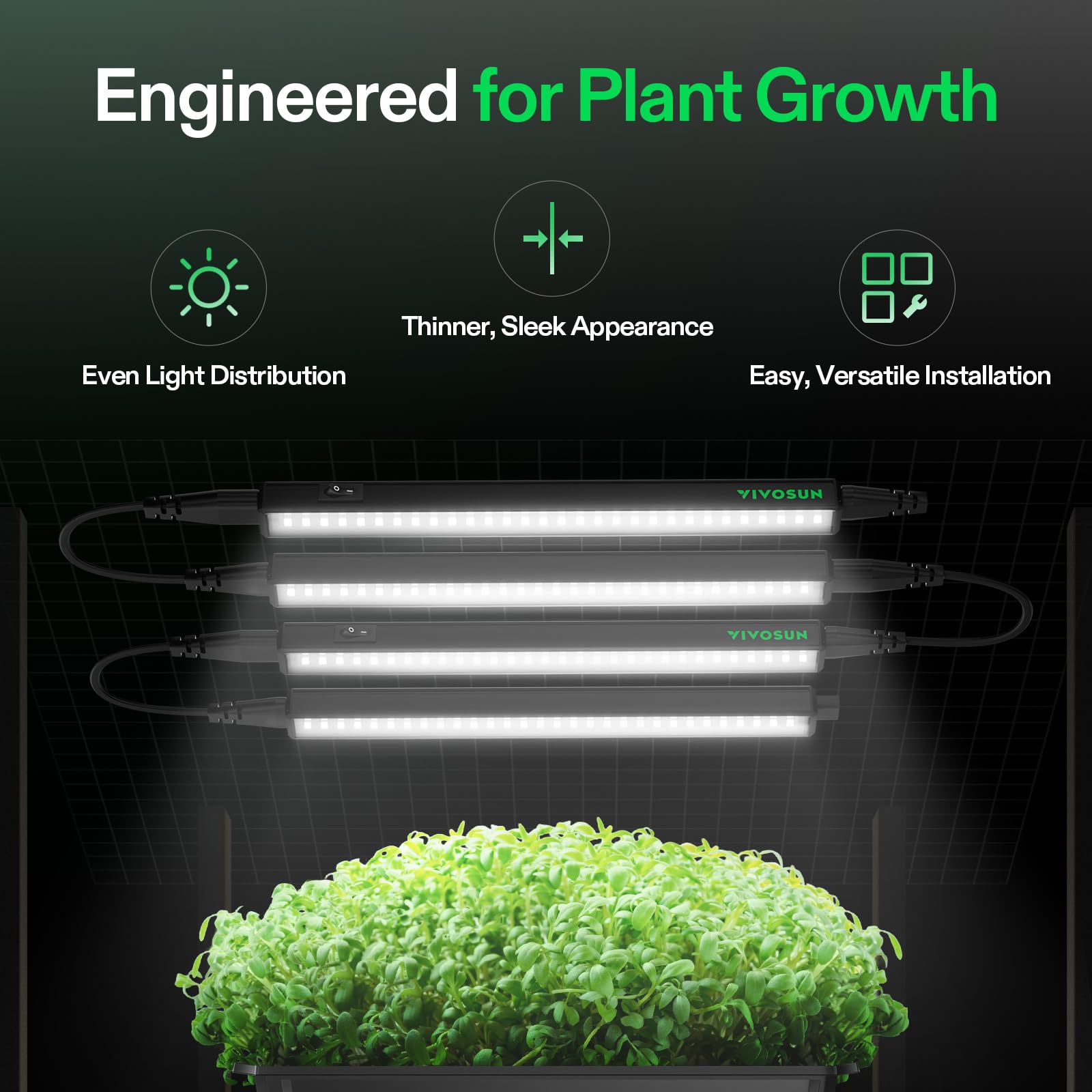 VIVOSUN T5 strip with dimming control for adjustable brightness during growth.
