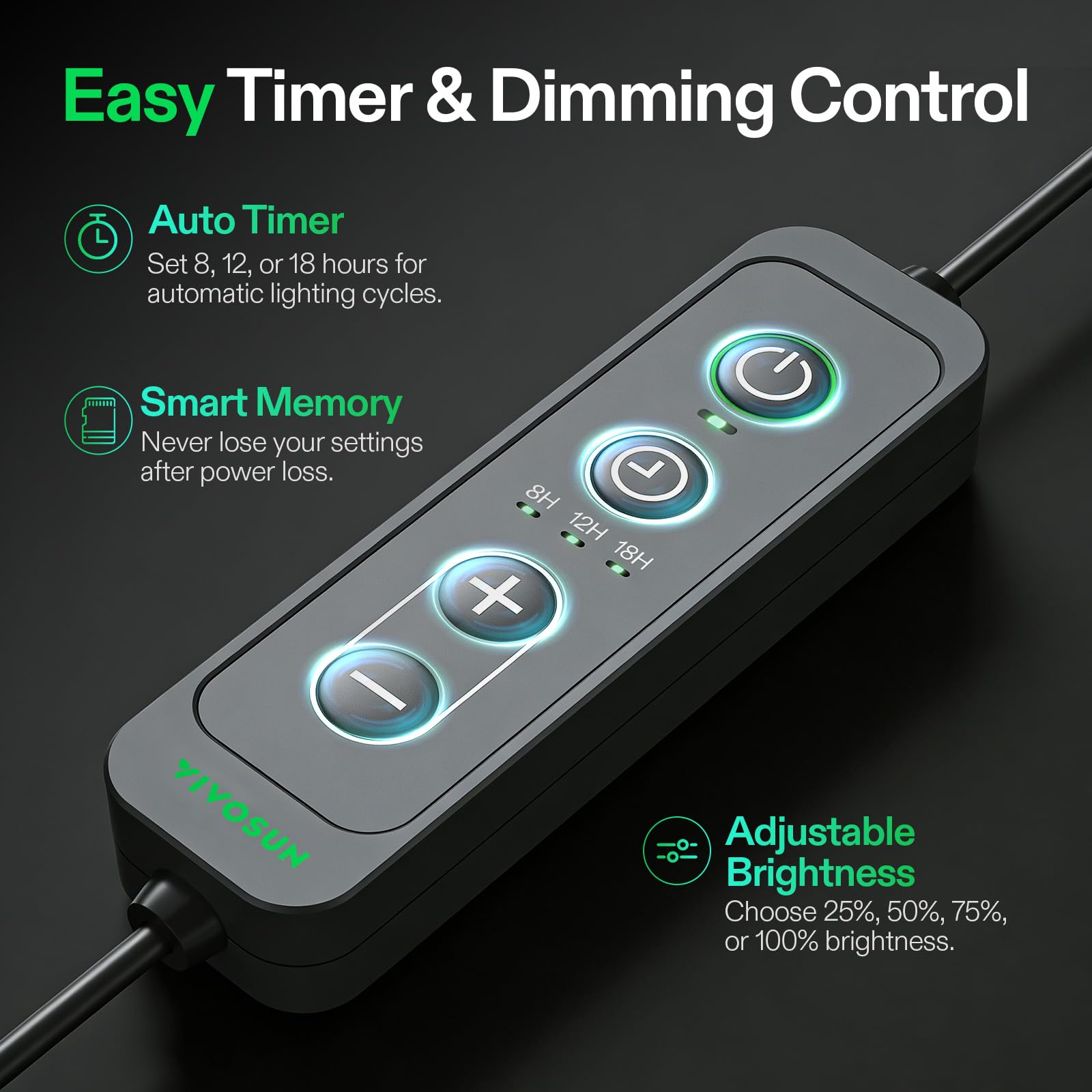 VIVOSUN T5 timer supports 8/12/18 hour cycles for flexible schedules.