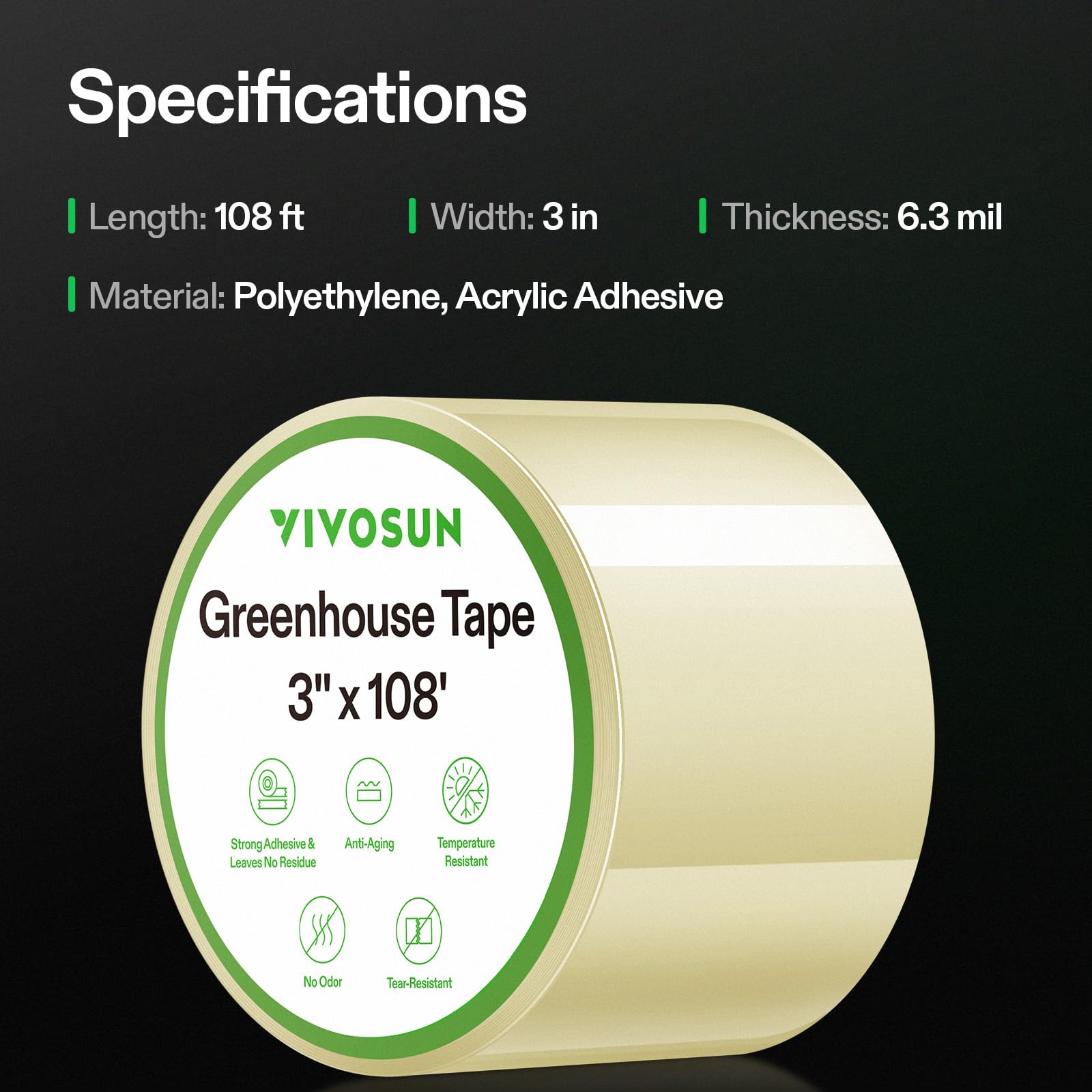 VIVOSUN reinforced tape patches a tent seam to prevent leaks.