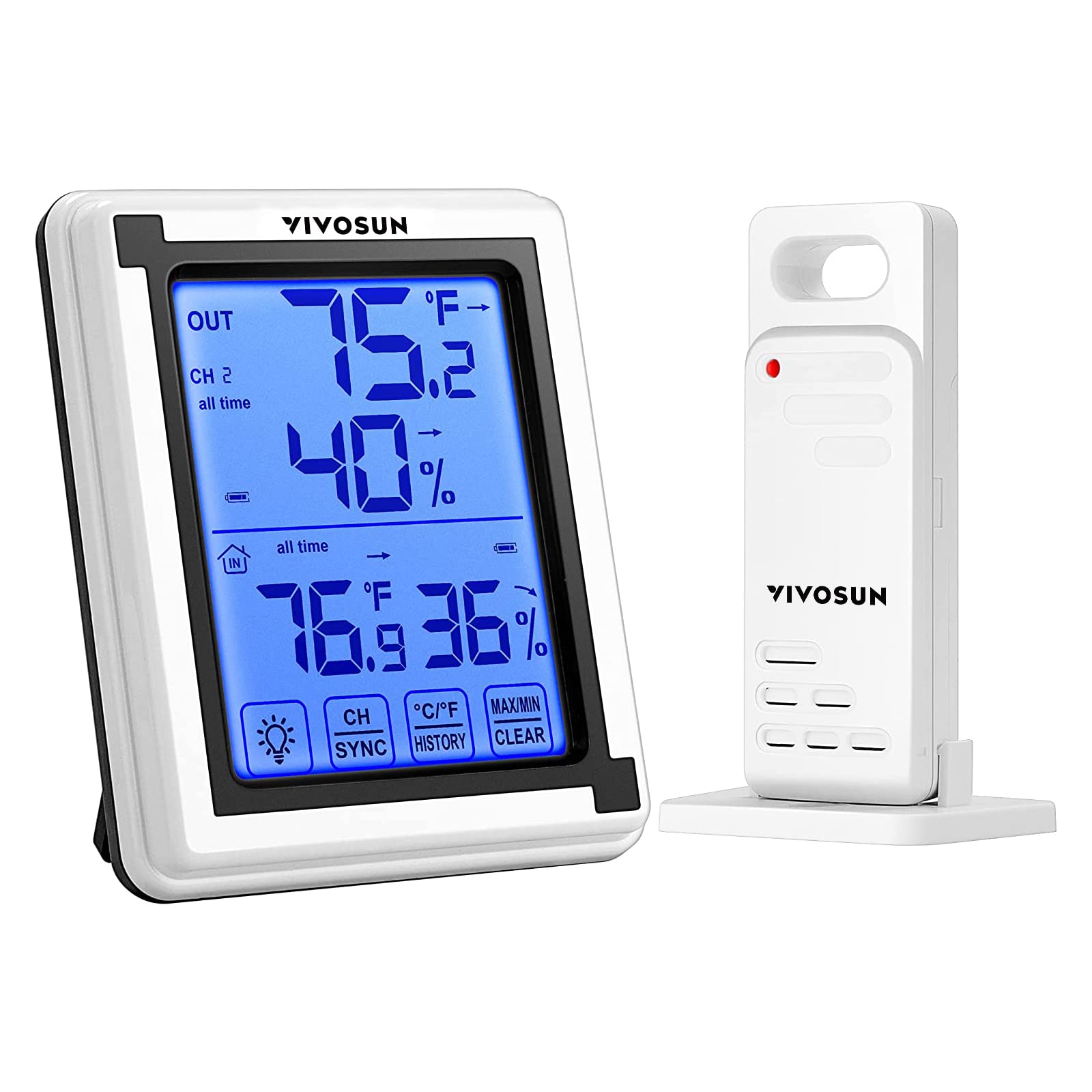 VIVOSUN thermometer display with backlit touchscreen for easy reading day or night.