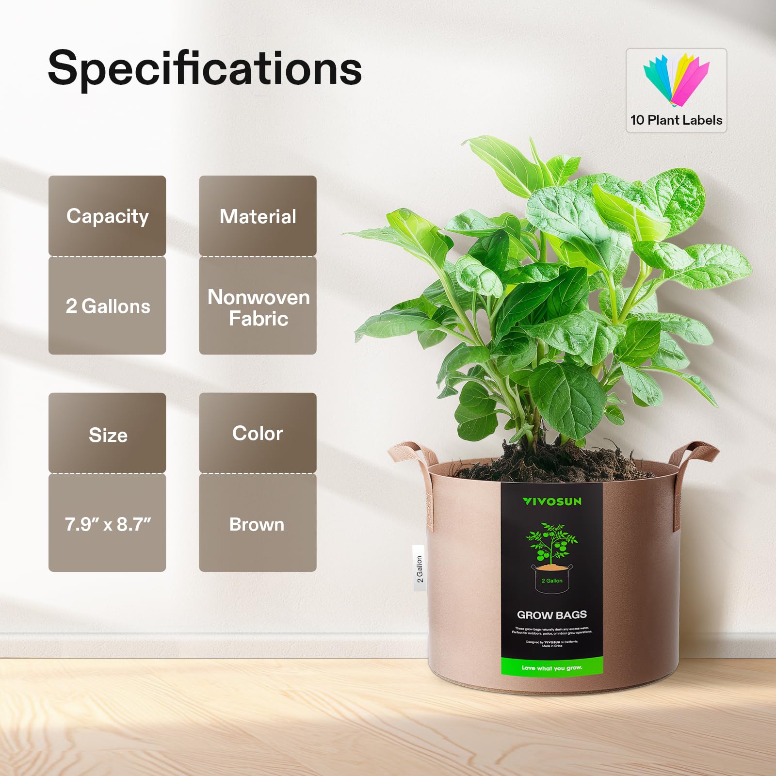 VIVOSUN thickened nonwoven fabric grow bag for durability.
