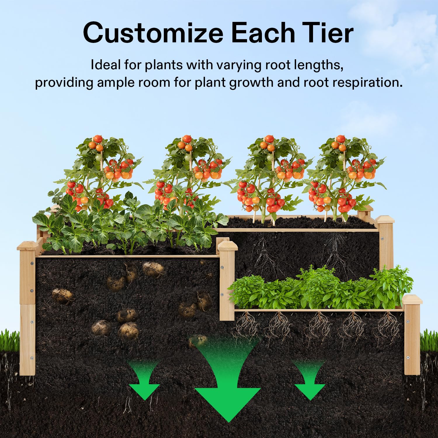 VIVOSUN two-tier design helps organize plants with different depth needs.